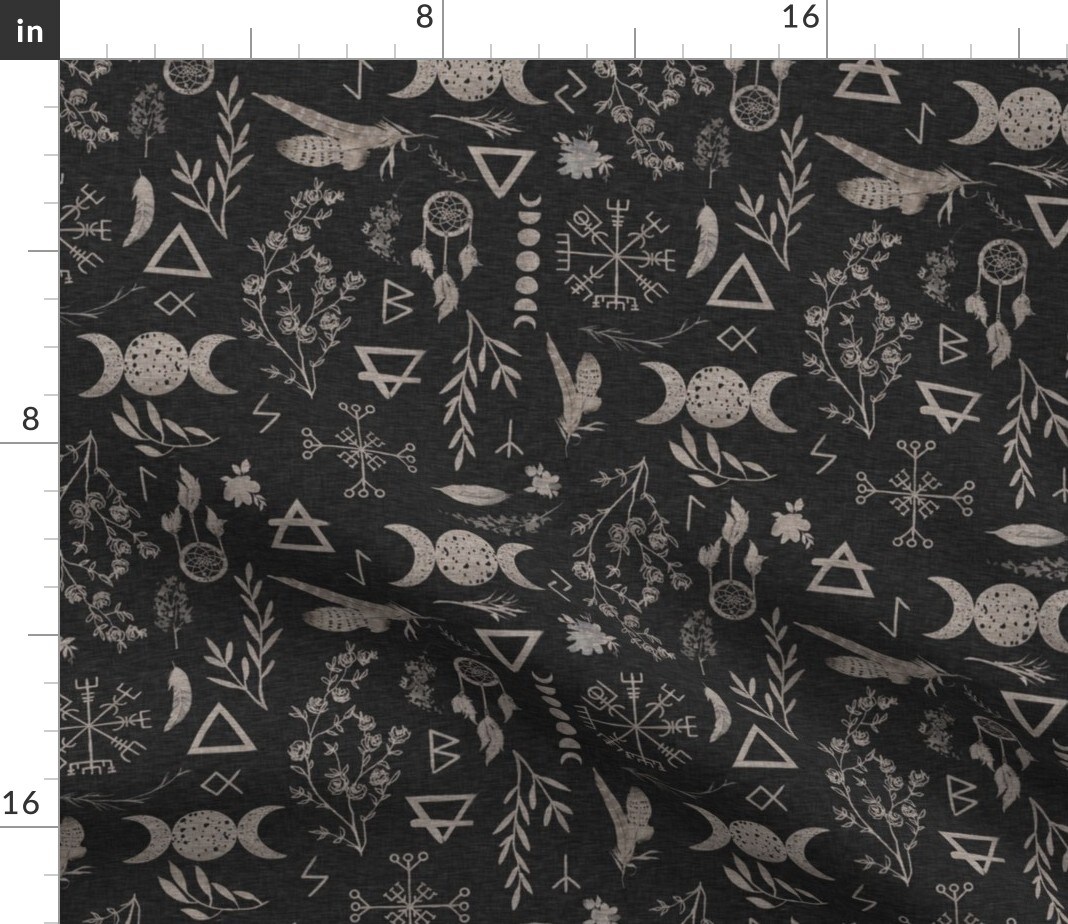 Feminine Magic Moon Pagan Black Witch Custom Printed Fabric by Spoonflower Various Fabrics by the Yard or Fat Quarter
