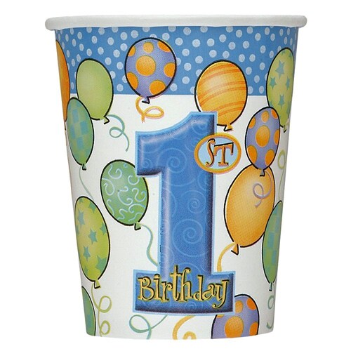 8 CT 9 Oz First Birthday Blue Cups