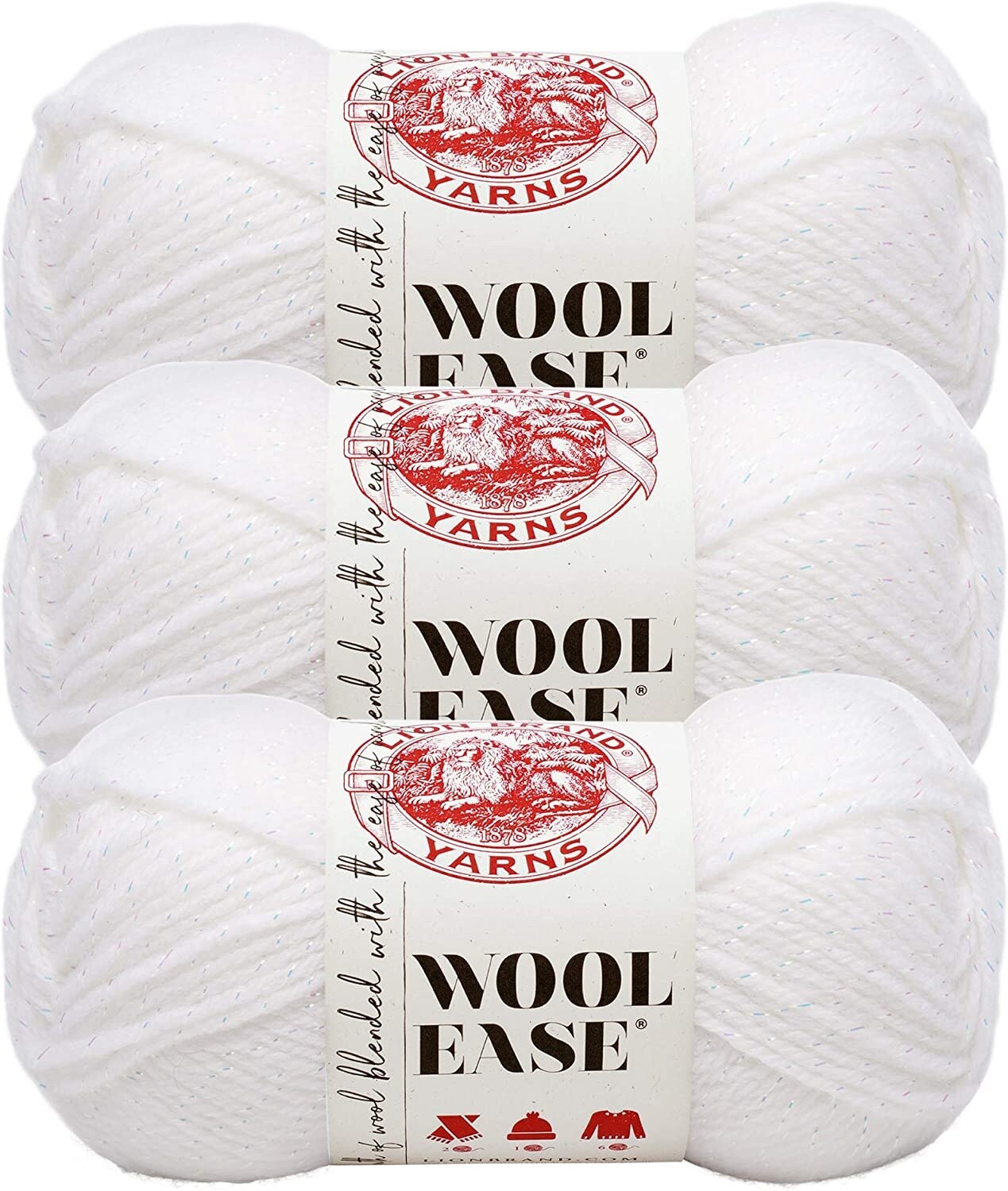 (Pack of 3) Lion Brand Wool-Ease Yarn -White Glitter