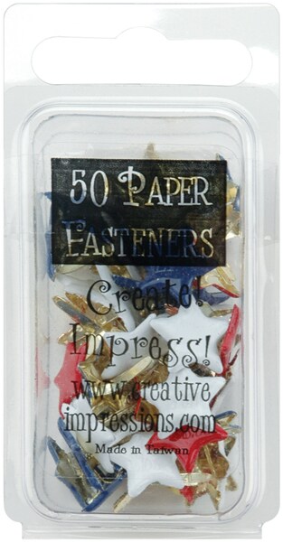 Creative Impressions Painted Metal Paper Fasteners 50/Pkg-Stars - Red, White &#x26; Blue