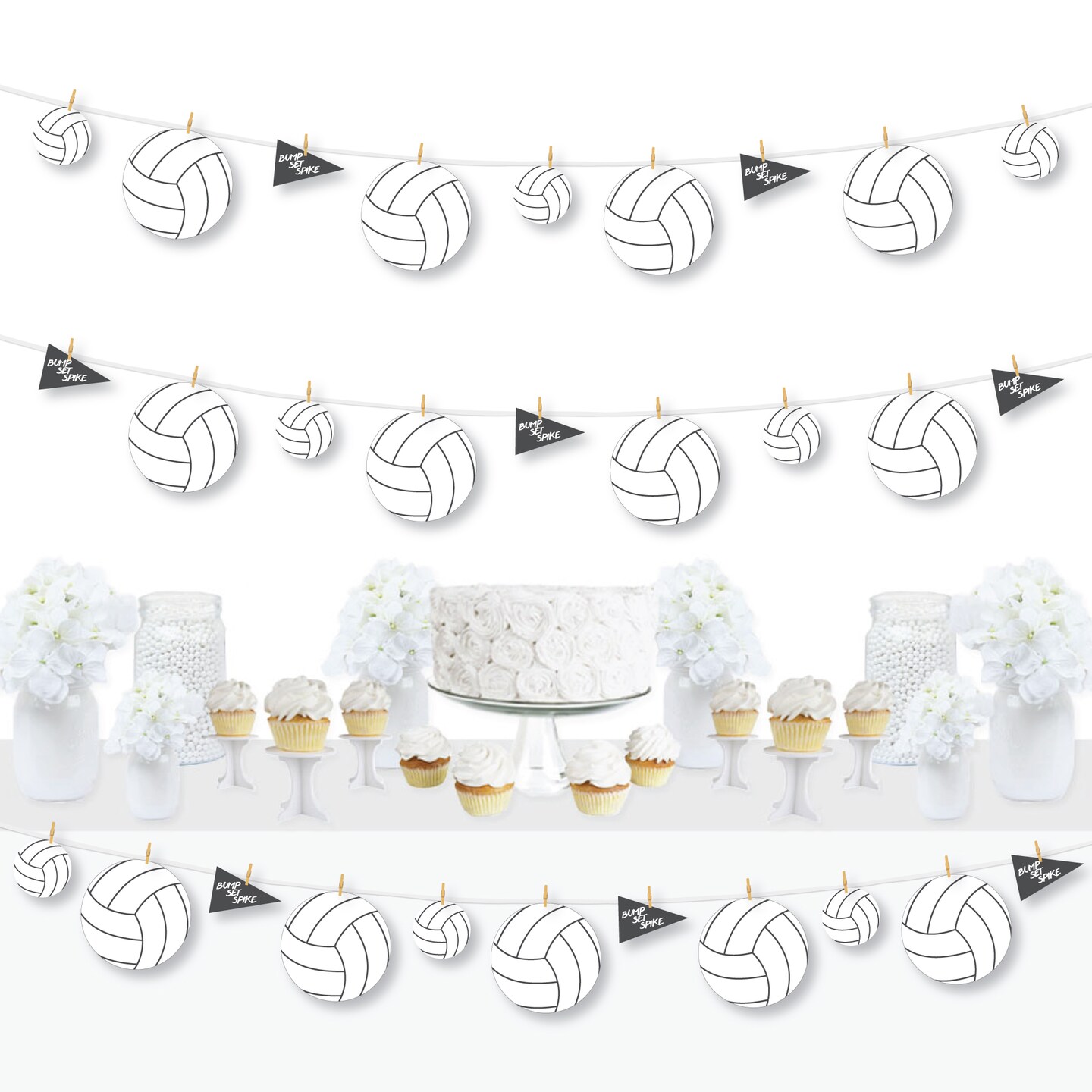 Big Dot of Happiness Bump, Set, Spike - Volleyball - Baby Shower or Birthday Party DIY Decorations - Clothespin Garland Banner - 44 Pieces