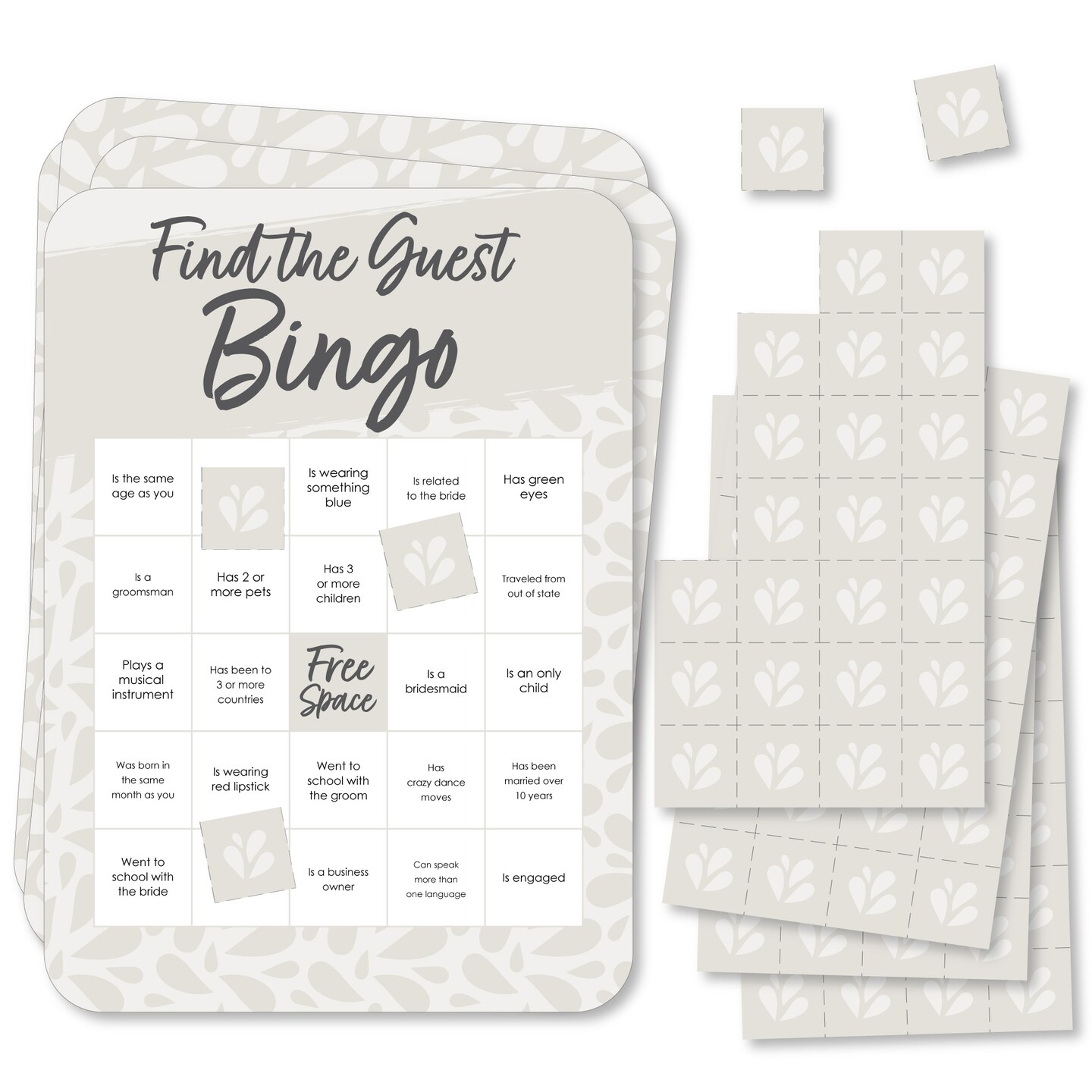 Big Dot of Happiness Champagne Elegantly Simple - Find the Guest Bingo Cards and Markers - Wedding &#x26; Bridal Shower Bingo Game  Set of 18