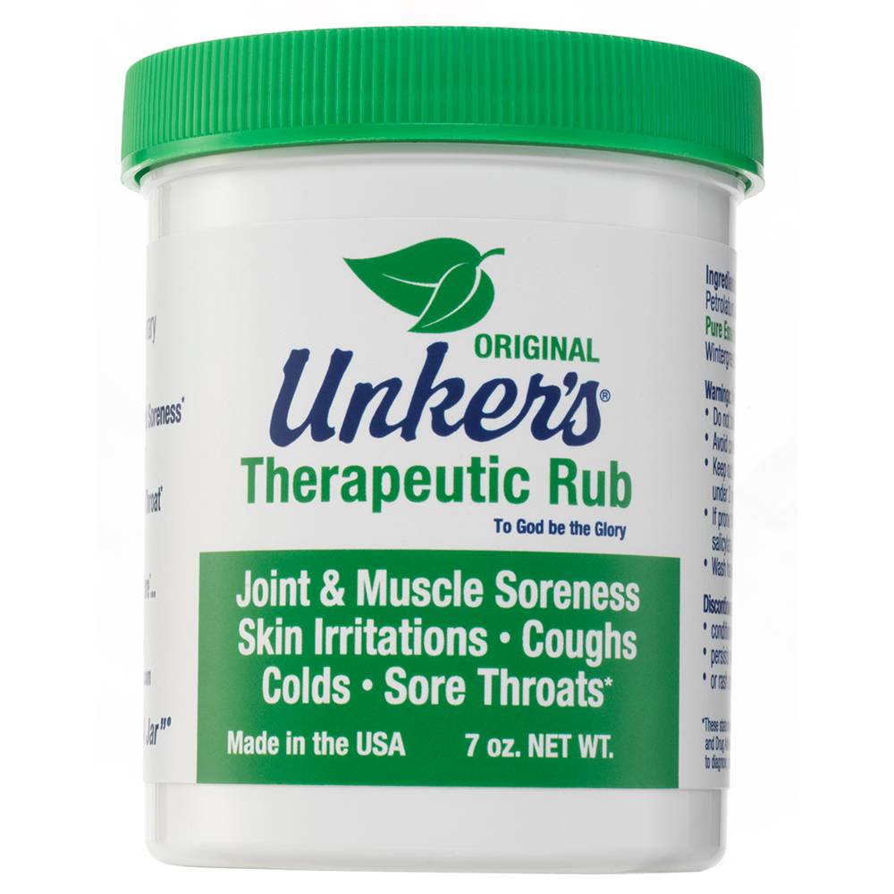 Unker&#x27;s Therapeutic Rub Medicated Salve Helps to Relieve Pain and Cold Symptoms 7 oz