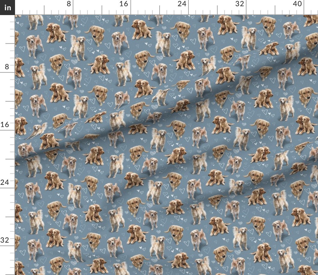 Petal Signature Cotton by the Yard or Fat Quarter Golden Retriever Blue Dog Yellow Puppy Dogs Puppies Lab Custom Printed Fabric by Spoonflower