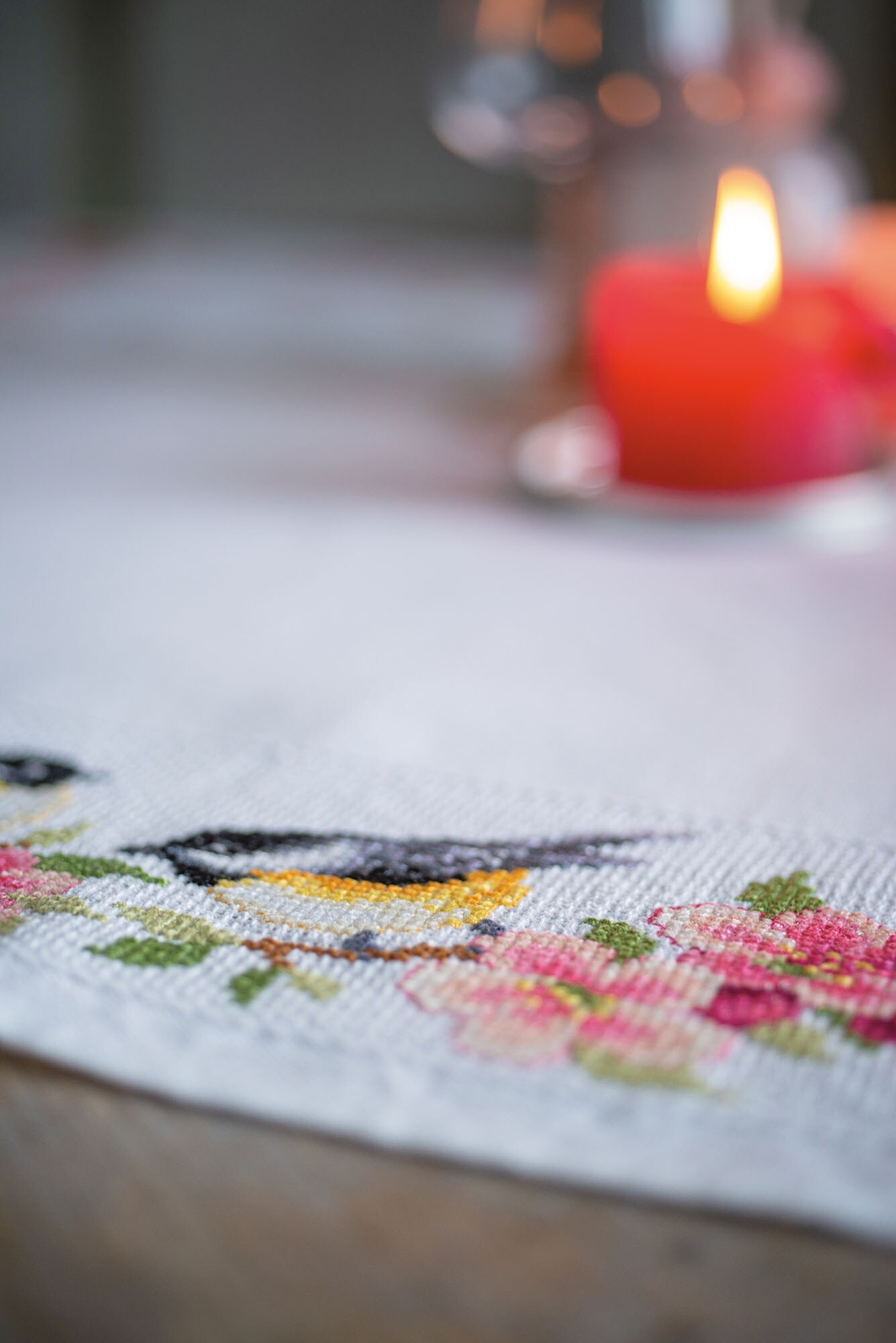 Vervaco Counted Cross Stitch Tablecloth Kit 32"X32"-Birds And Blossoms (10.5 Count)