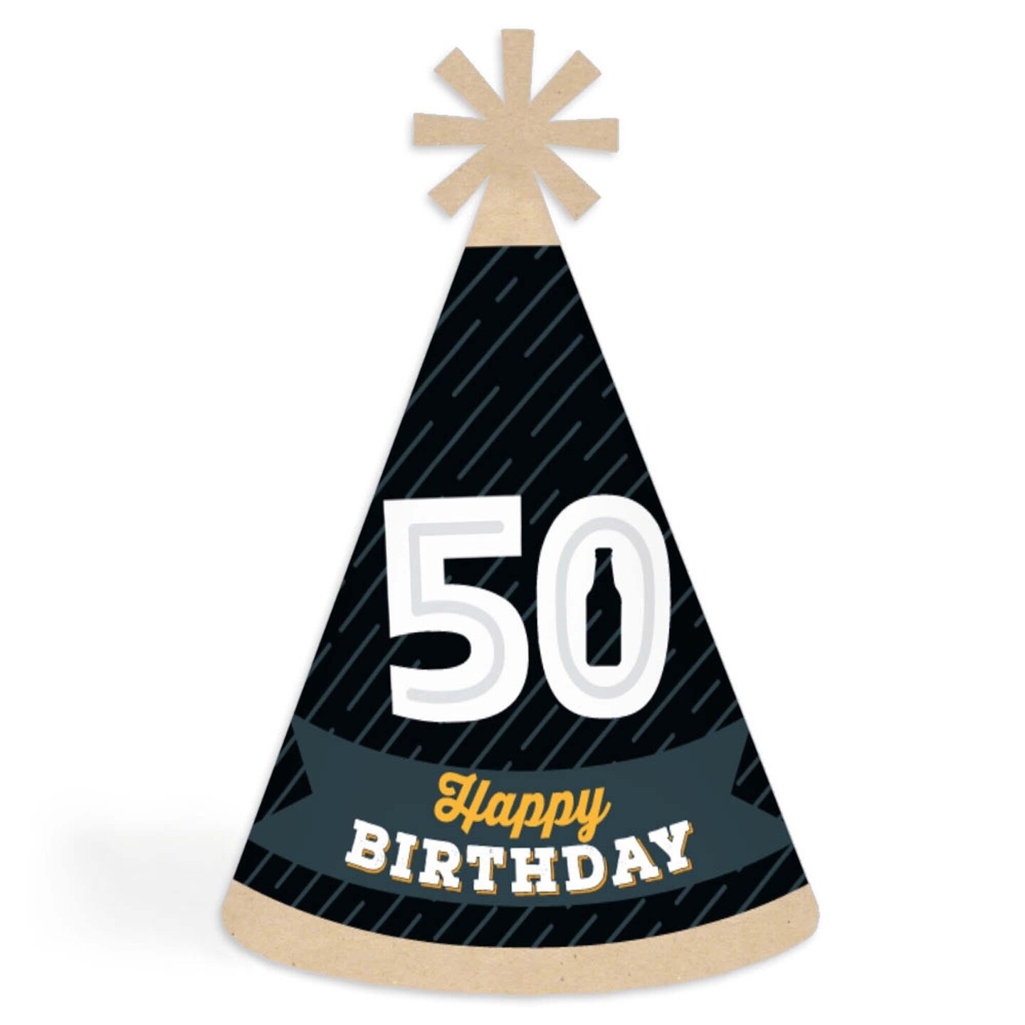 Big Dot of Happiness Cheers and Beers to 50 Years - Cone Happy Birthday Party Hats for Adults - Set of 8 (Standard Size)