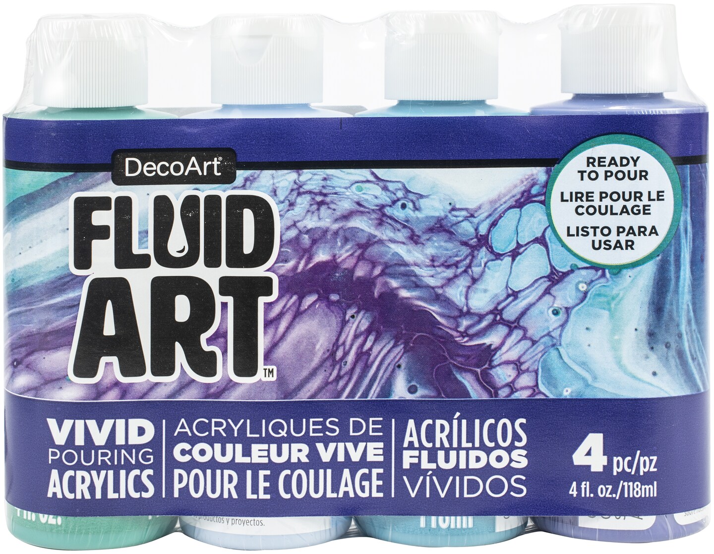 DecoArt FluidArt Paint Pouring Value Pack 4/Pkg-Lagoon