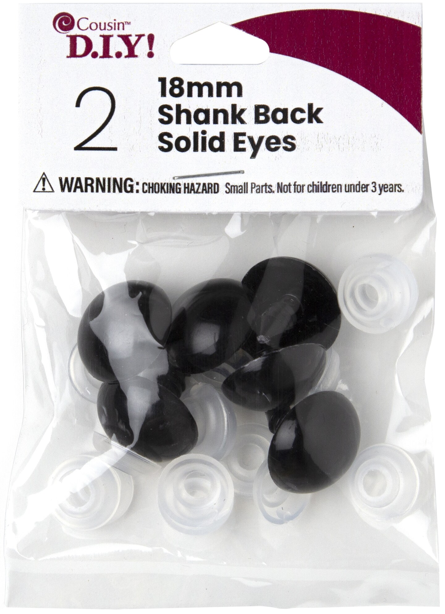 CousinDIY Shank Back Solid Eyes 18mm 2/Pkg-Black