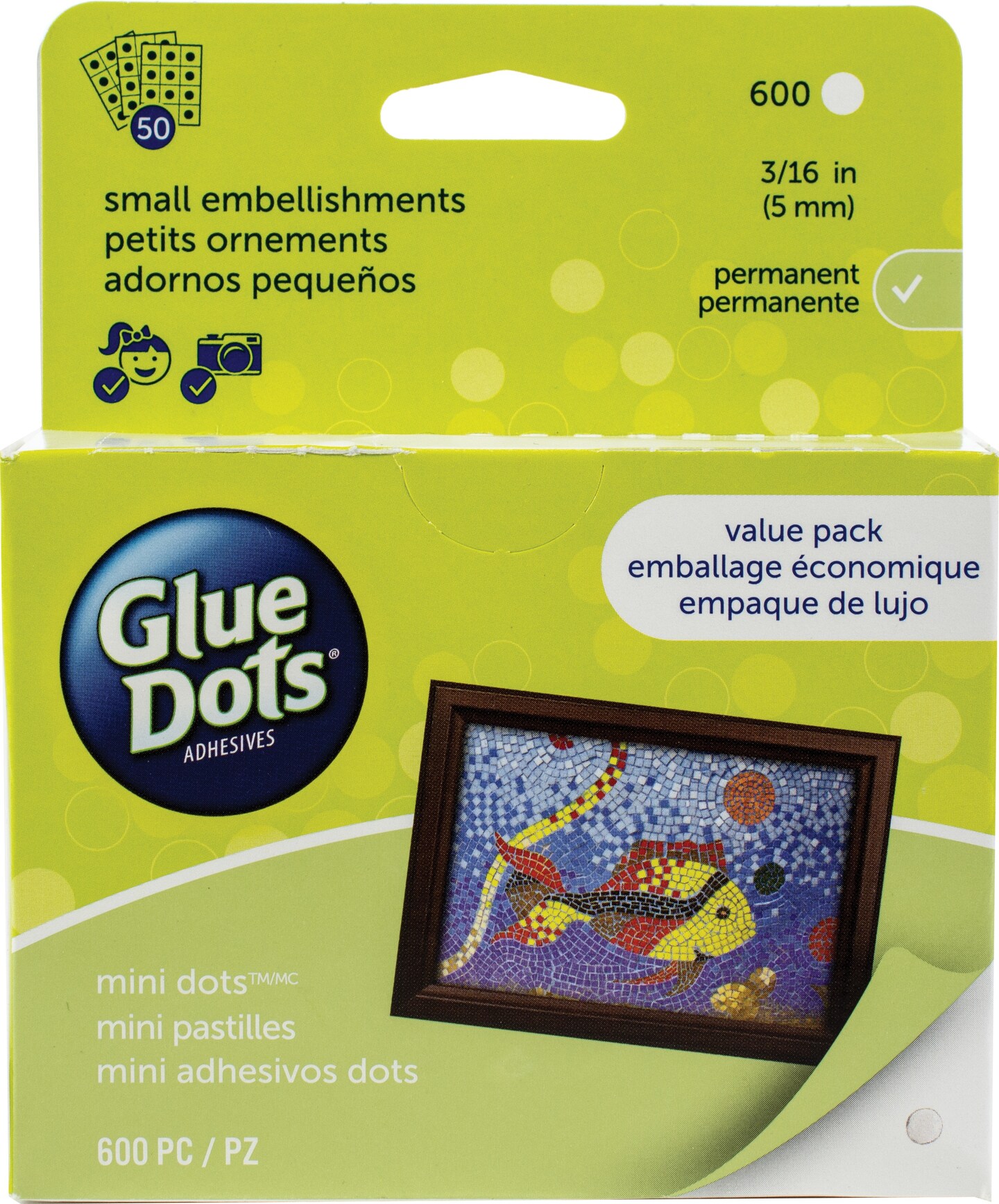 Glue Dots .1875" Mini Dot Sheets Value Pack-600 Clear Dots