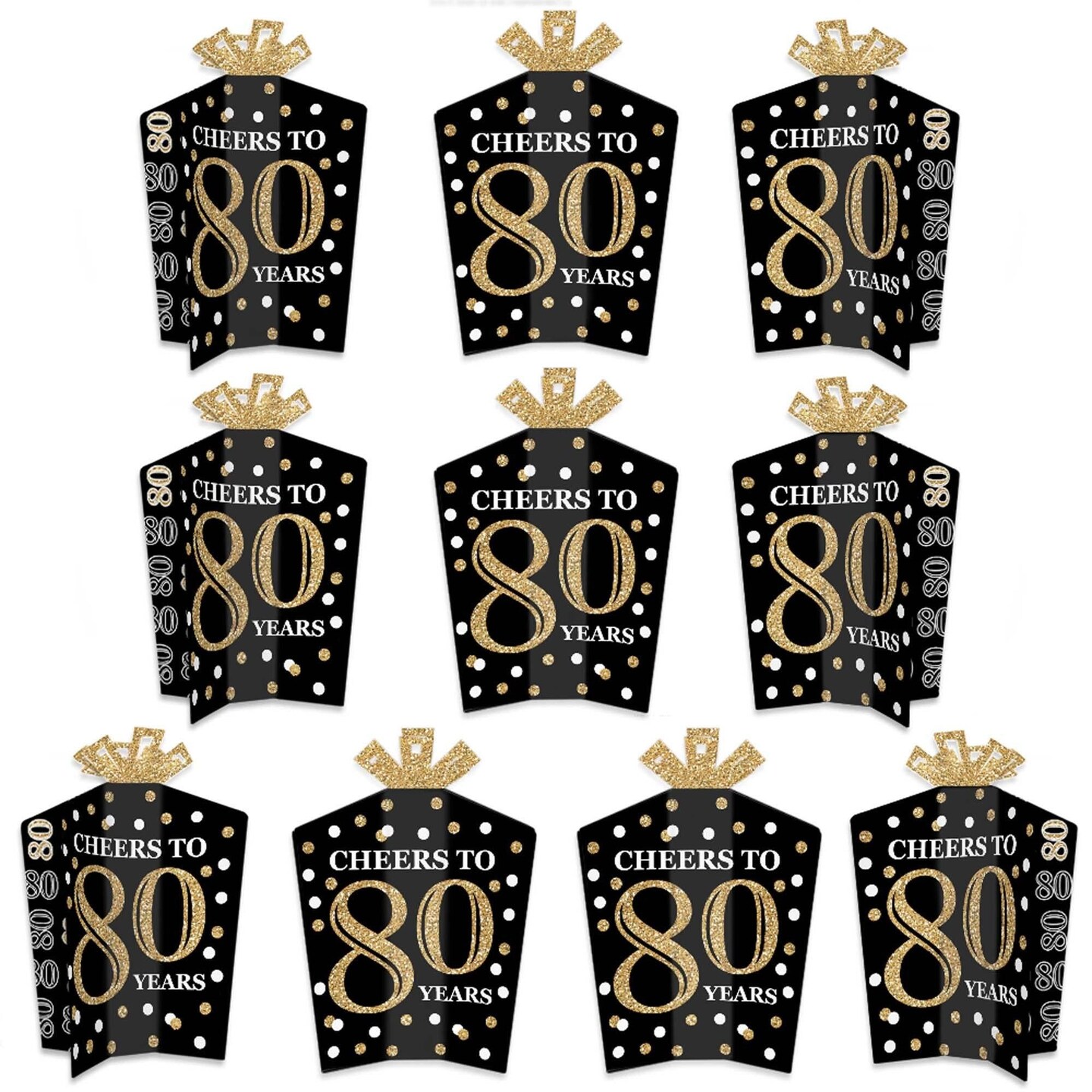 Big Dot of Happiness Adult 80th Birthday - Gold - Table Decorations - Birthday Party Fold and Flare Centerpieces - 10 Count