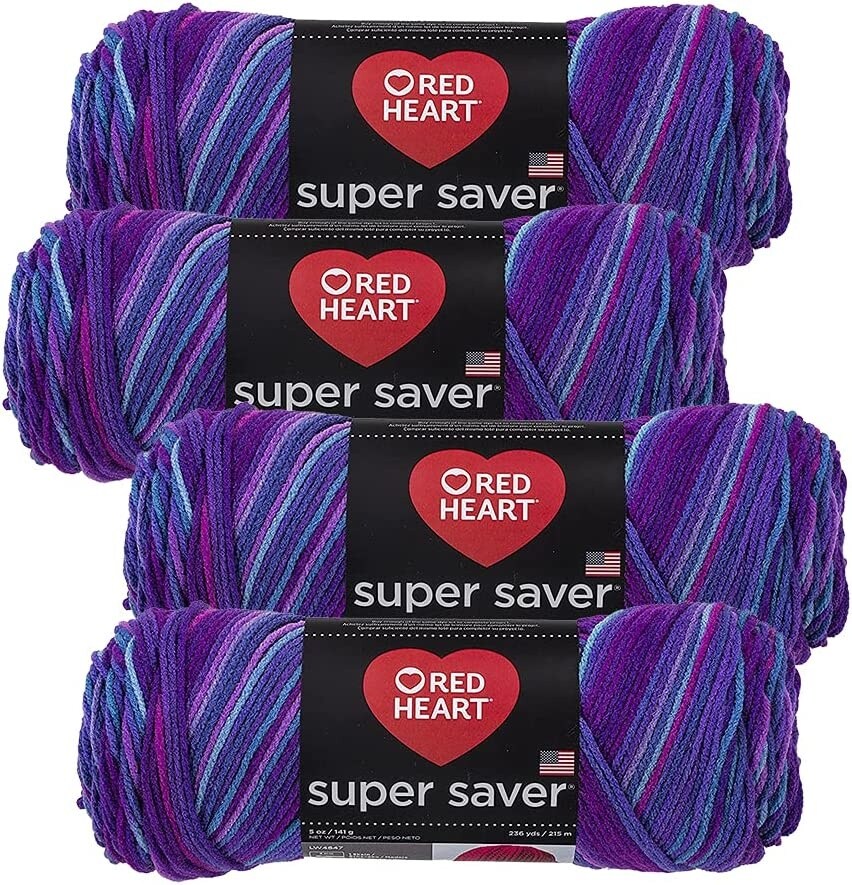 (Pack of 4) Red Heart Super Saver Yarn-Grape Fizz