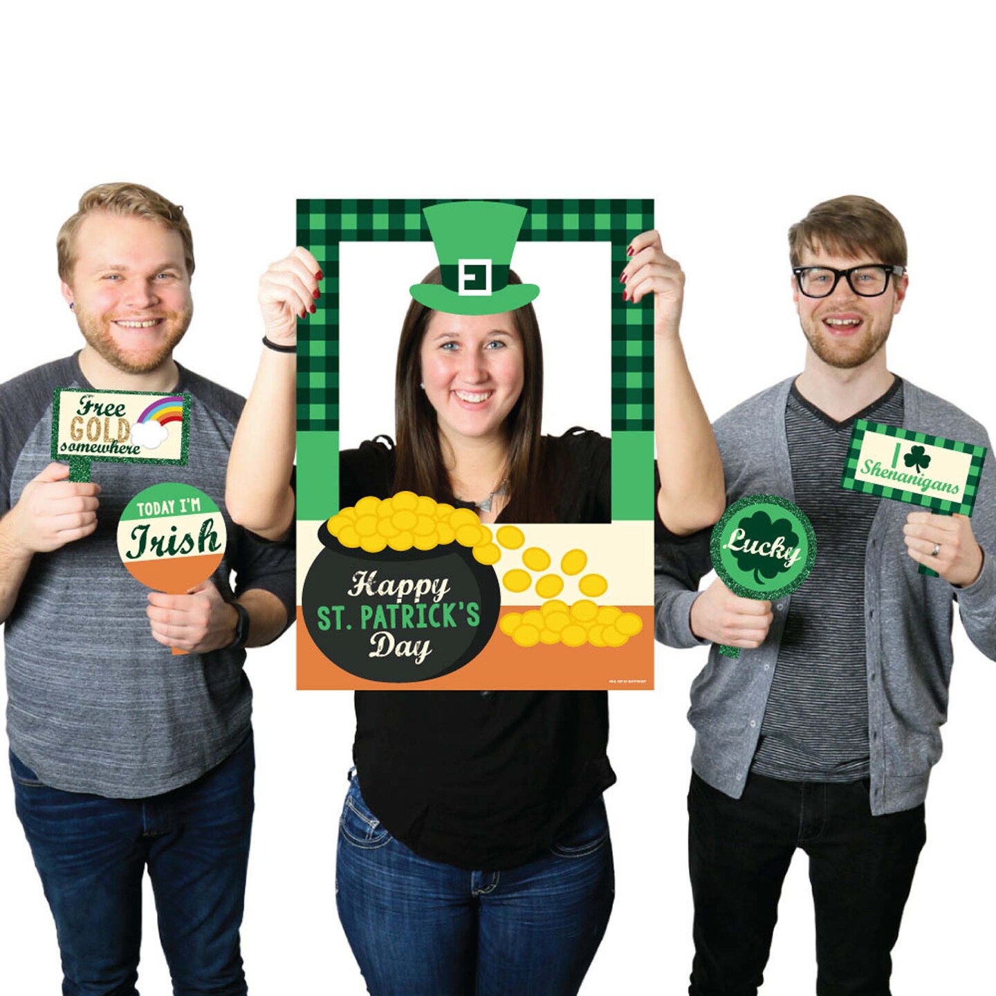 Big Dot of Happiness St. Patrick&#x27;s Day - Saint Paddy&#x27;s Day Party Selfie Photo Booth Picture Frame &#x26; Props - Printed on Sturdy Material