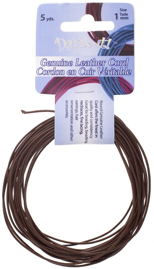 John Bead Dazzle-It Genuine Leather Cord 1mm Round 5yd-Brown