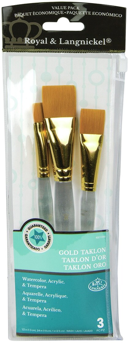 Royal &#x26; Langnickel(R) Gold Taklon Value Pack Brush Set-3/Pkg