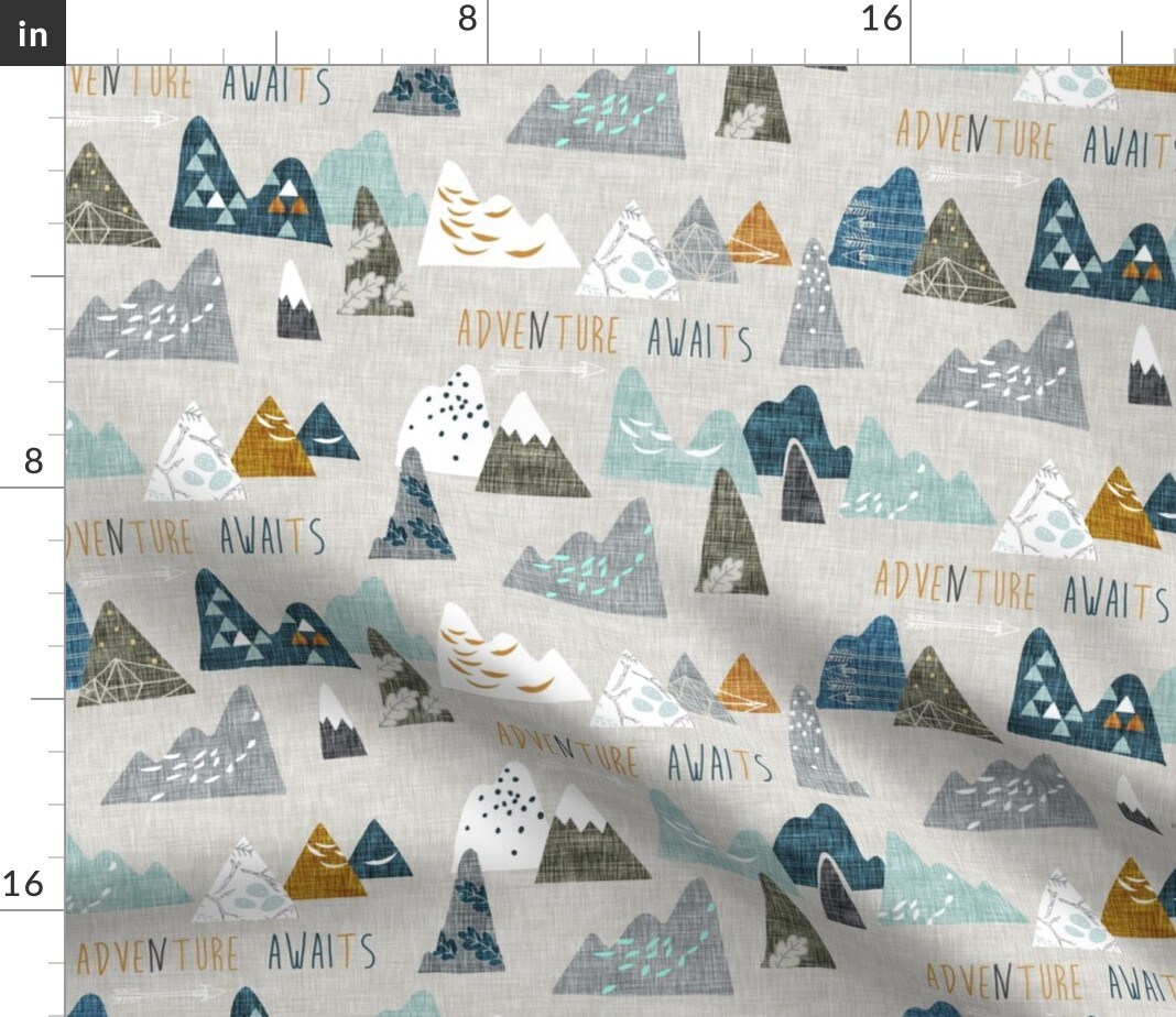 Boho, , Mountain, Adventure, Geometric, Blue, Nursery Custom Printed Fabric by Spoonflower Various Fabrics by the Yard or Fat Quarter