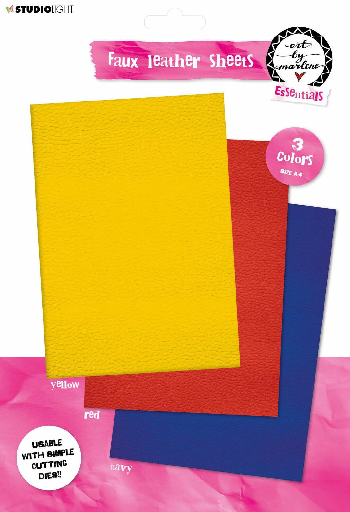Studio Light Art By Marlene Faux Leather Sheets Yellow/Red/Blue 210x297mm 3 SH nr.02