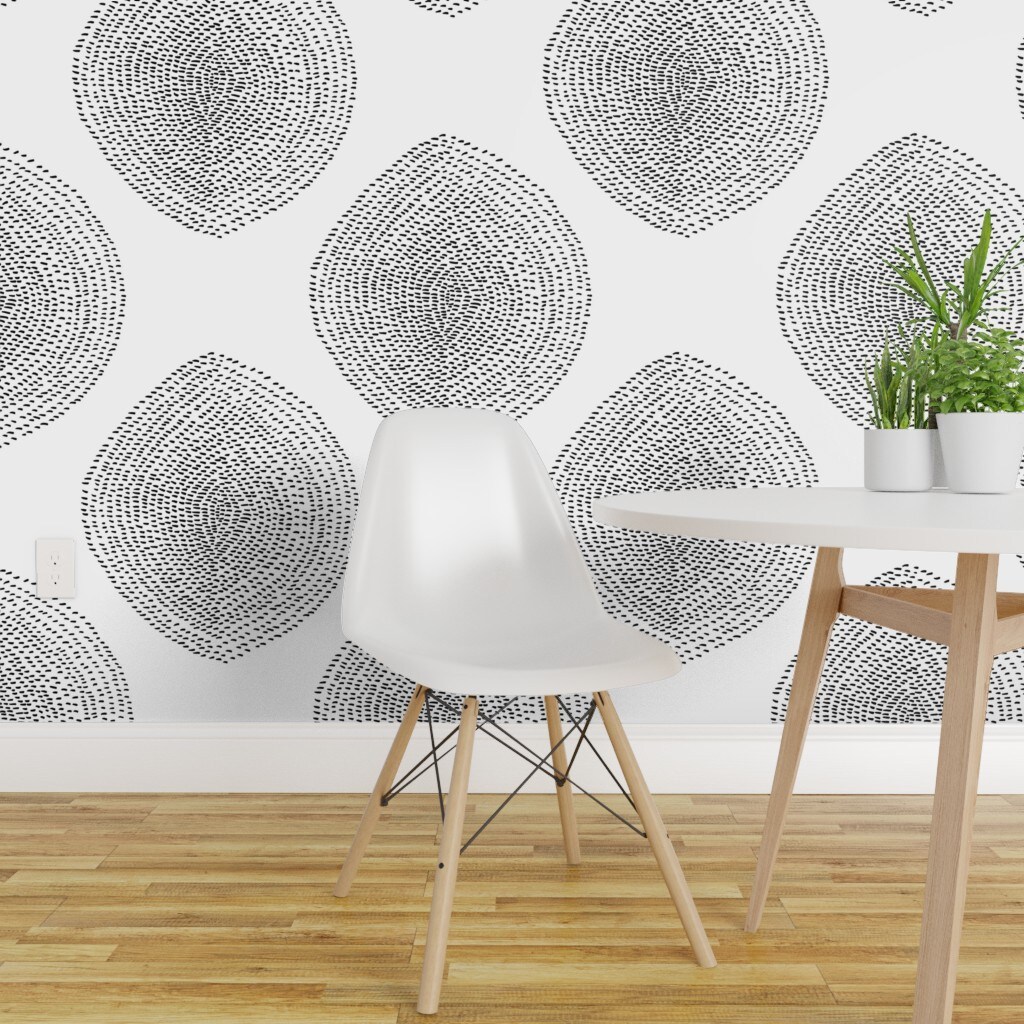 Pre-Pasted Wallpaper 2FT Wide Boho Black White Modern Abstract Custom Pre-pasted Wallpaper by Spoonflower