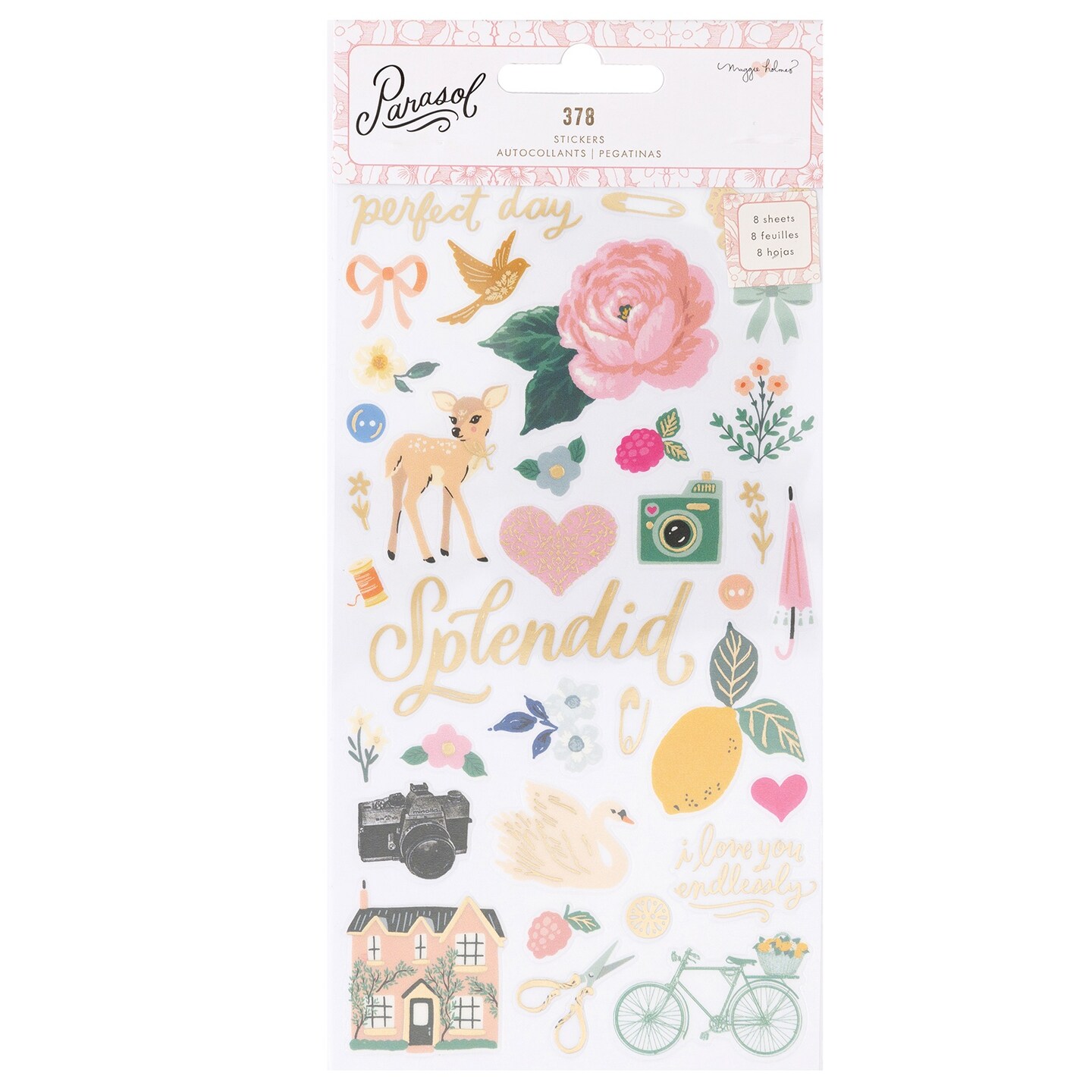 Maggie Holmes Parasol Sticker Book-Gold Foil Accents 378/Pkg