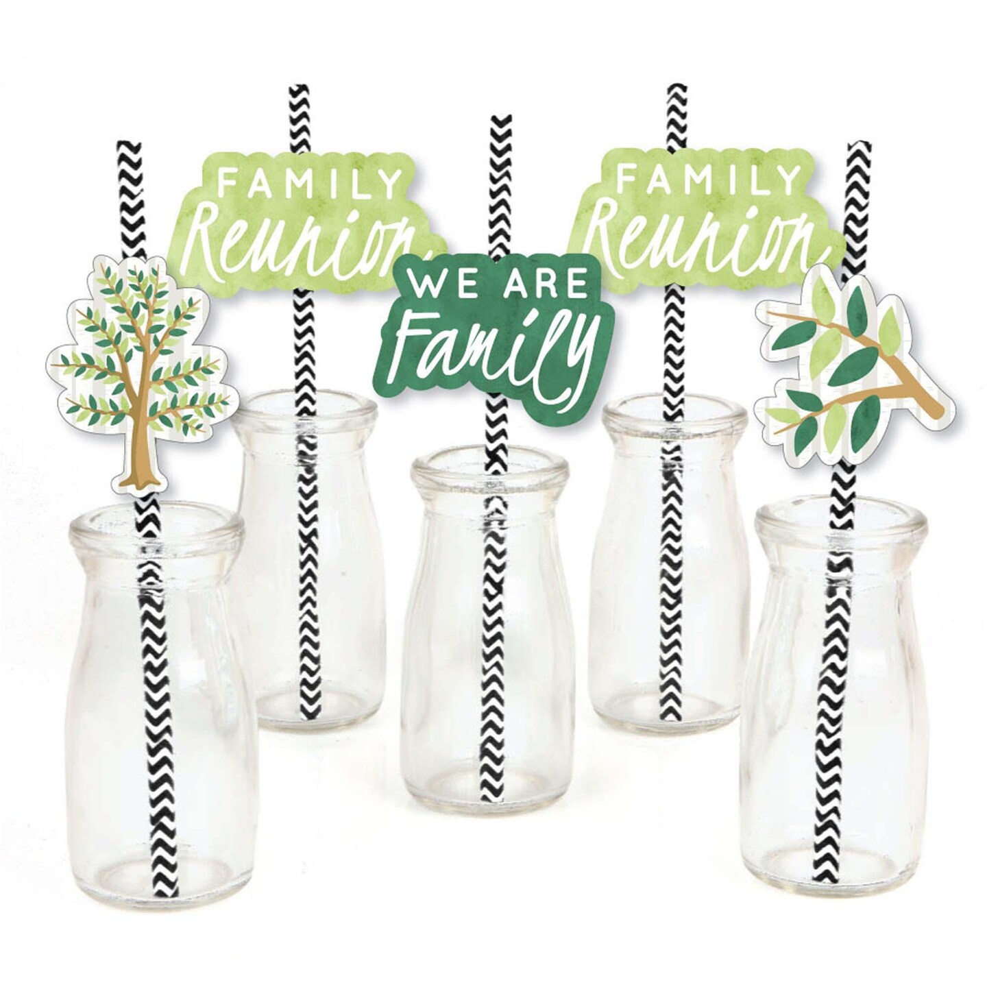 Big Dot of Happiness Family Tree Reunion - Paper Straw Decor - Family Gathering Party Striped Decorative Straws - Set of 24
