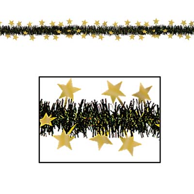 Black and Gold FR Metallic Star Garland