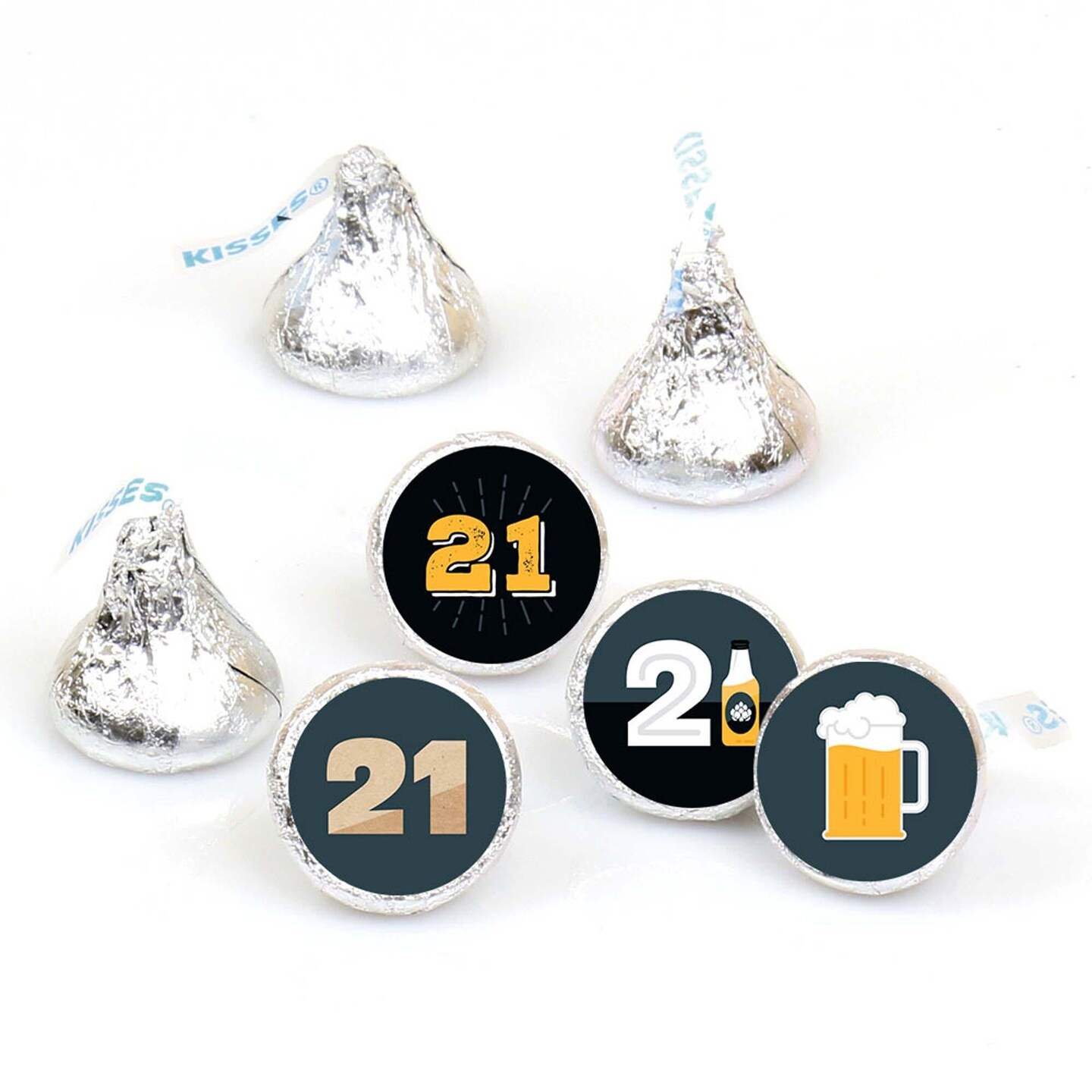 Big Dot of Happiness Cheers and Beers to 21 Years - 21st Birthday Party Round Candy Sticker Favors - Labels Fits Chocolate Candy (1 sheet of 108)