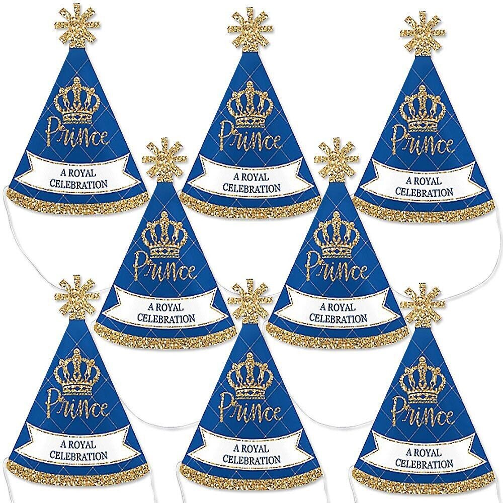 Big Dot of Happiness Royal Prince Charming - Mini Cone Baby Shower or Birthday Party Hats - Small Little Party Hats - Set of 8