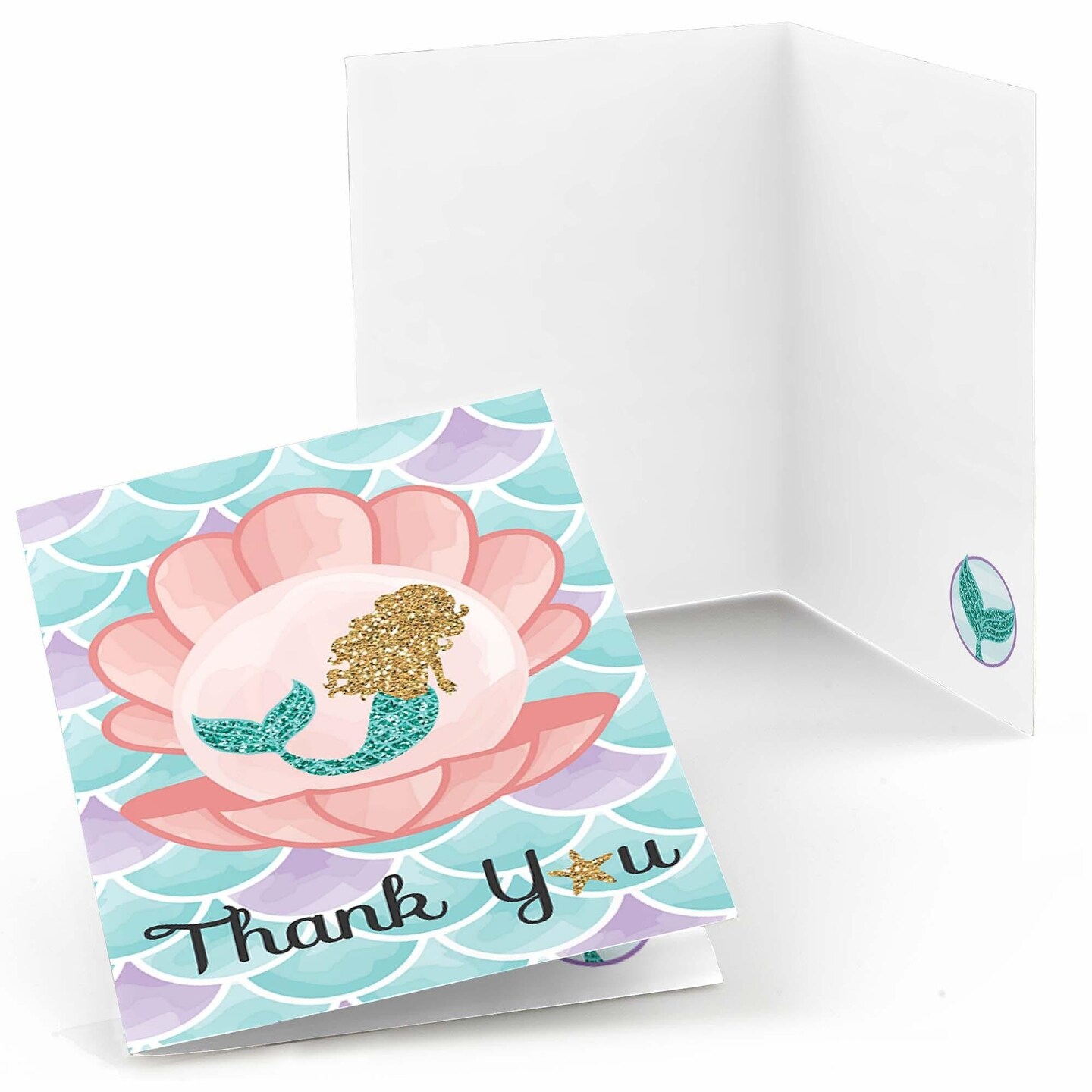 Big Dot of Happiness Let&#x27;s Be Mermaids - Baby Shower or Birthday Party Thank You Cards (8 count)