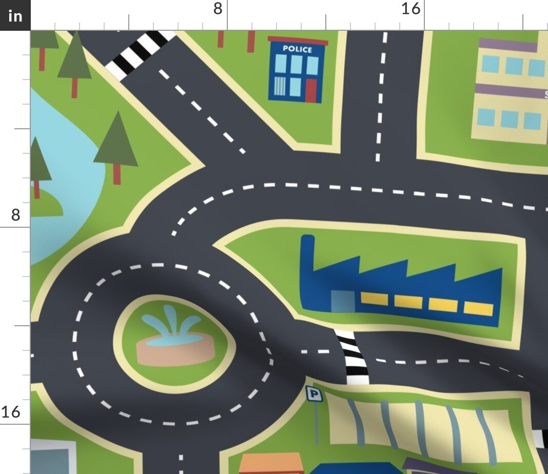 Town Playmat Print Nursery Map City Farm Cars Kids Children School Custom Printed Fabric by Spoonflower Various Fabrics by the Yard or Fat Quarter