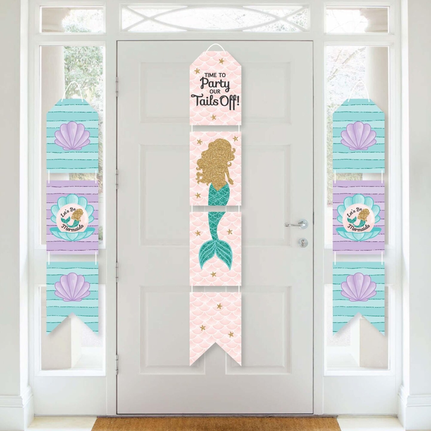 Big Dot of Happiness Let&#x27;s Be Mermaids - Hanging Vertical Paper Door Banners - Baby Shower or Birthday Party Wall Decoration Kit - Indoor Door Decor