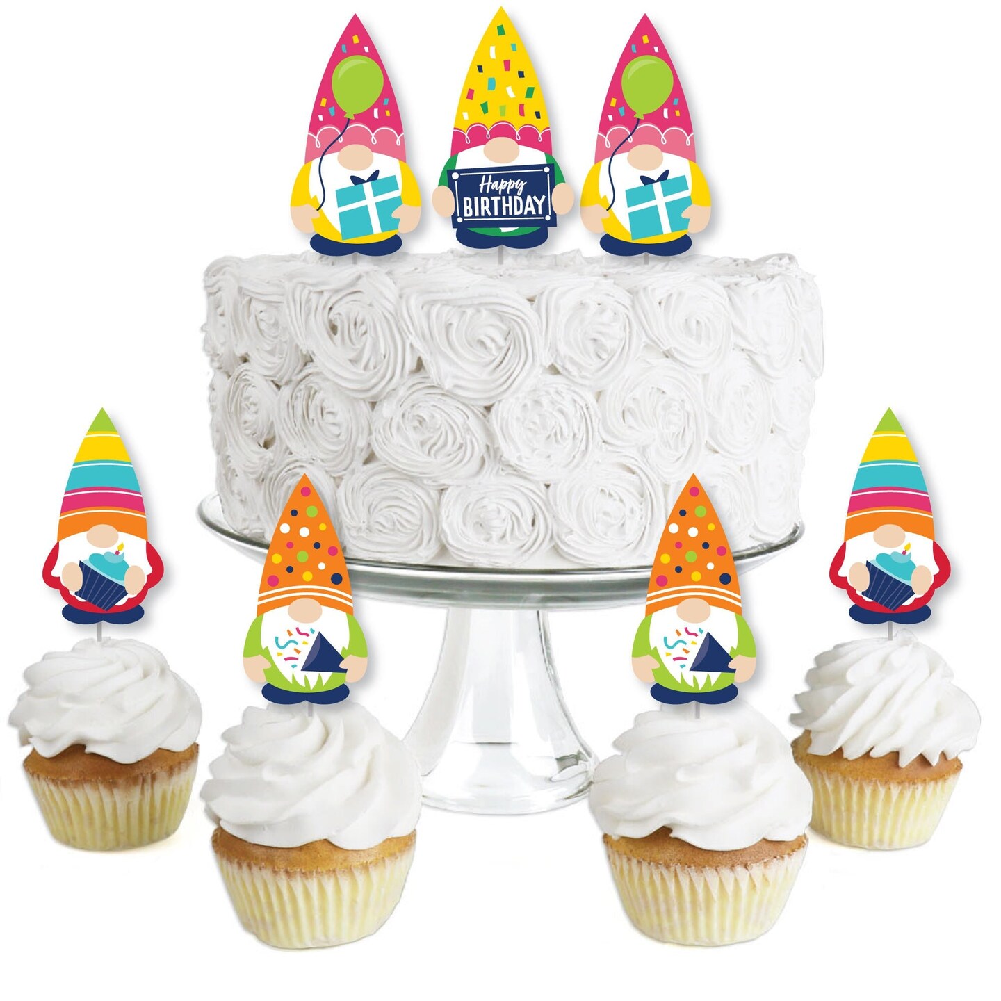 Big Dot of Happiness Gnome Birthday - Dessert Cupcake Toppers - Happy Birthday Party Clear Treat Picks - Set of 24