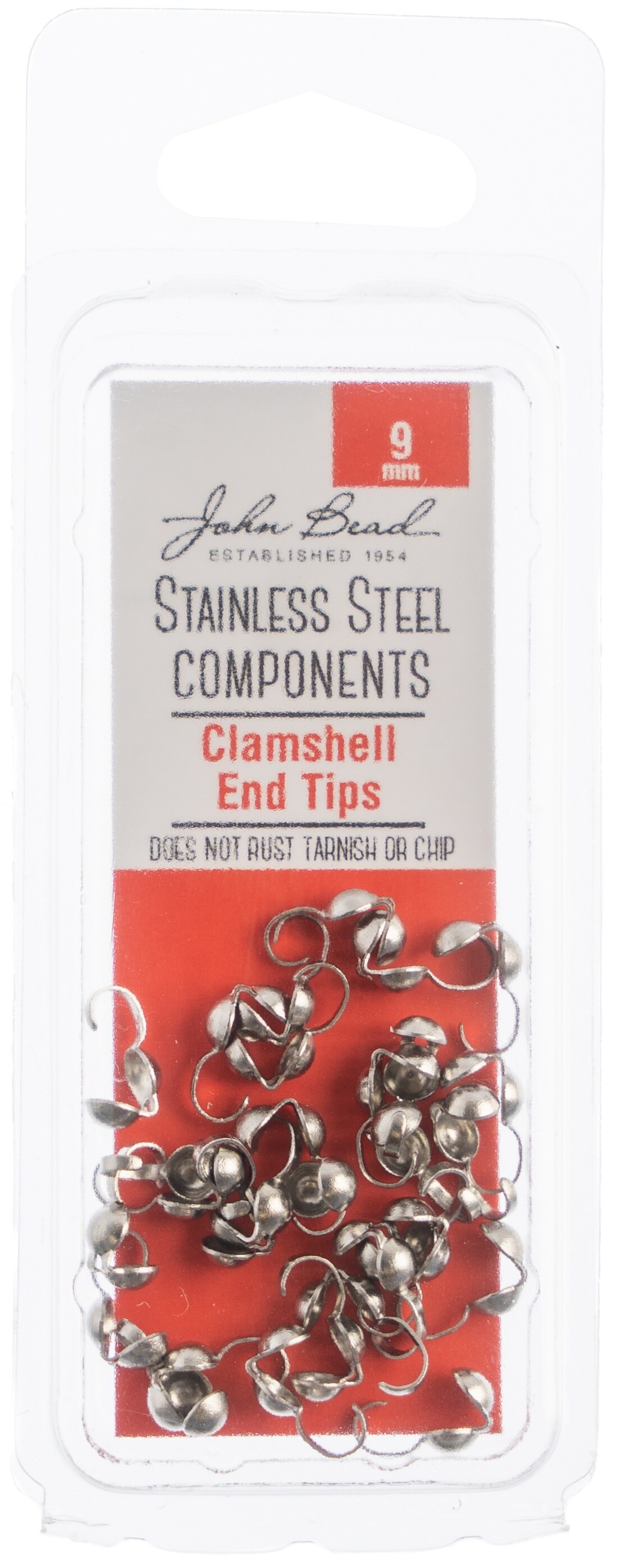 John Bead Stainless Steel Clamshell End Tip 30/Pkg-9mm