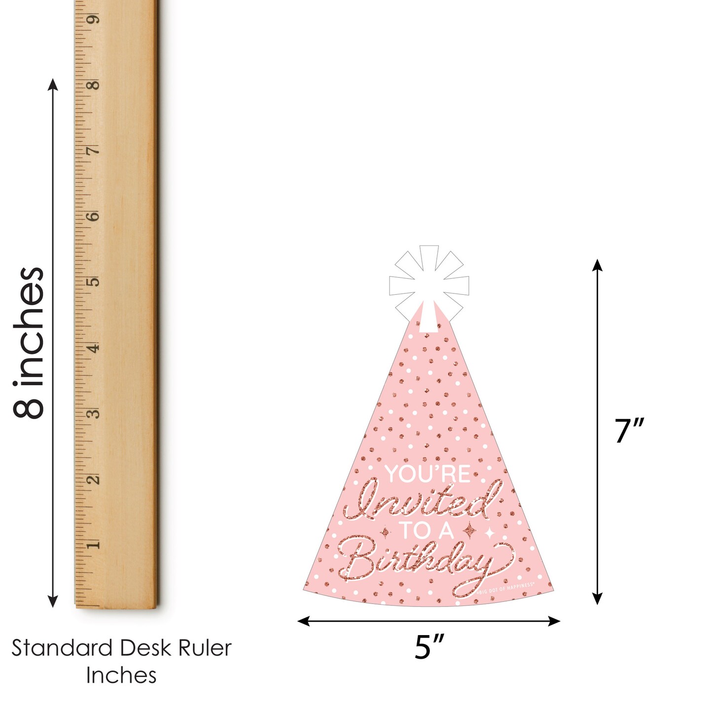 Big Dot of Happiness Pink Rose Gold Birthday - Shaped Fill-In Invitations - Happy Birthday Party Invitation Cards with Envelopes - Set of 12