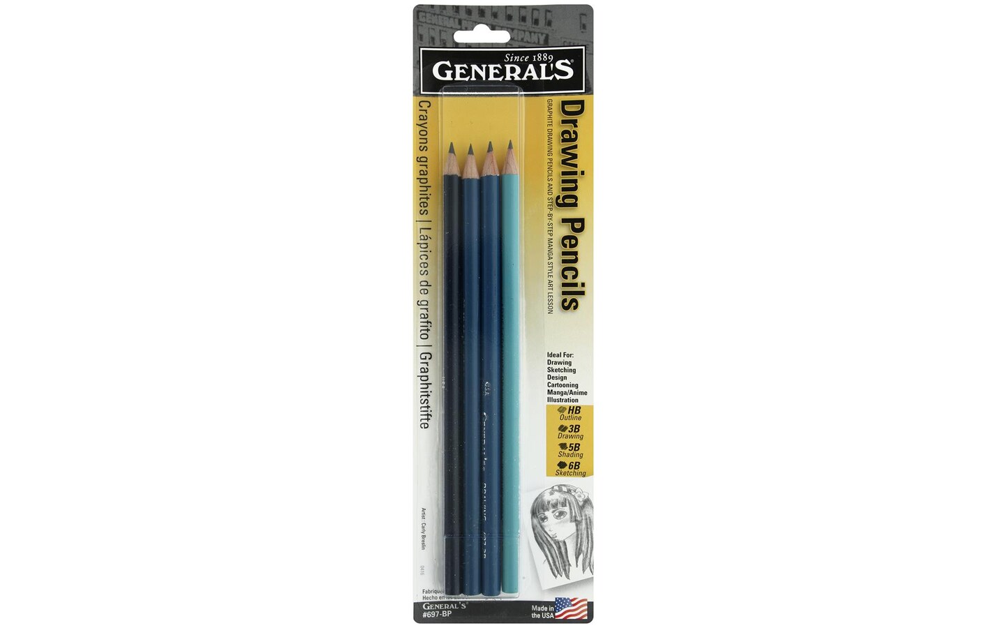 General&#x27;s Drawing Pencil Set HB,3B,5B,6B Card 4pc