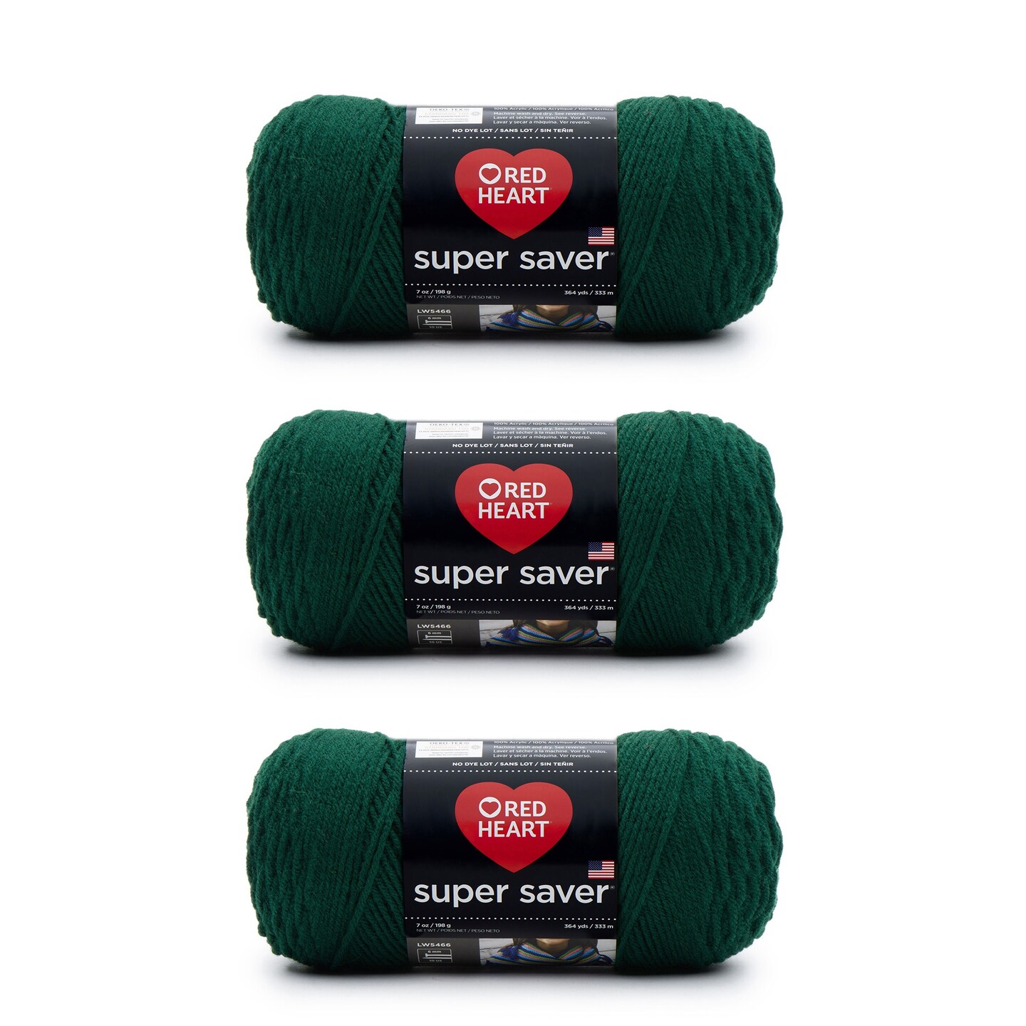 Red Heart Super Saver Hunter Green Yarn - 3 Pack of 198g/7oz - Acrylic - 4 Medium (Worsted) - 364 Yards - Knitting/Crochet