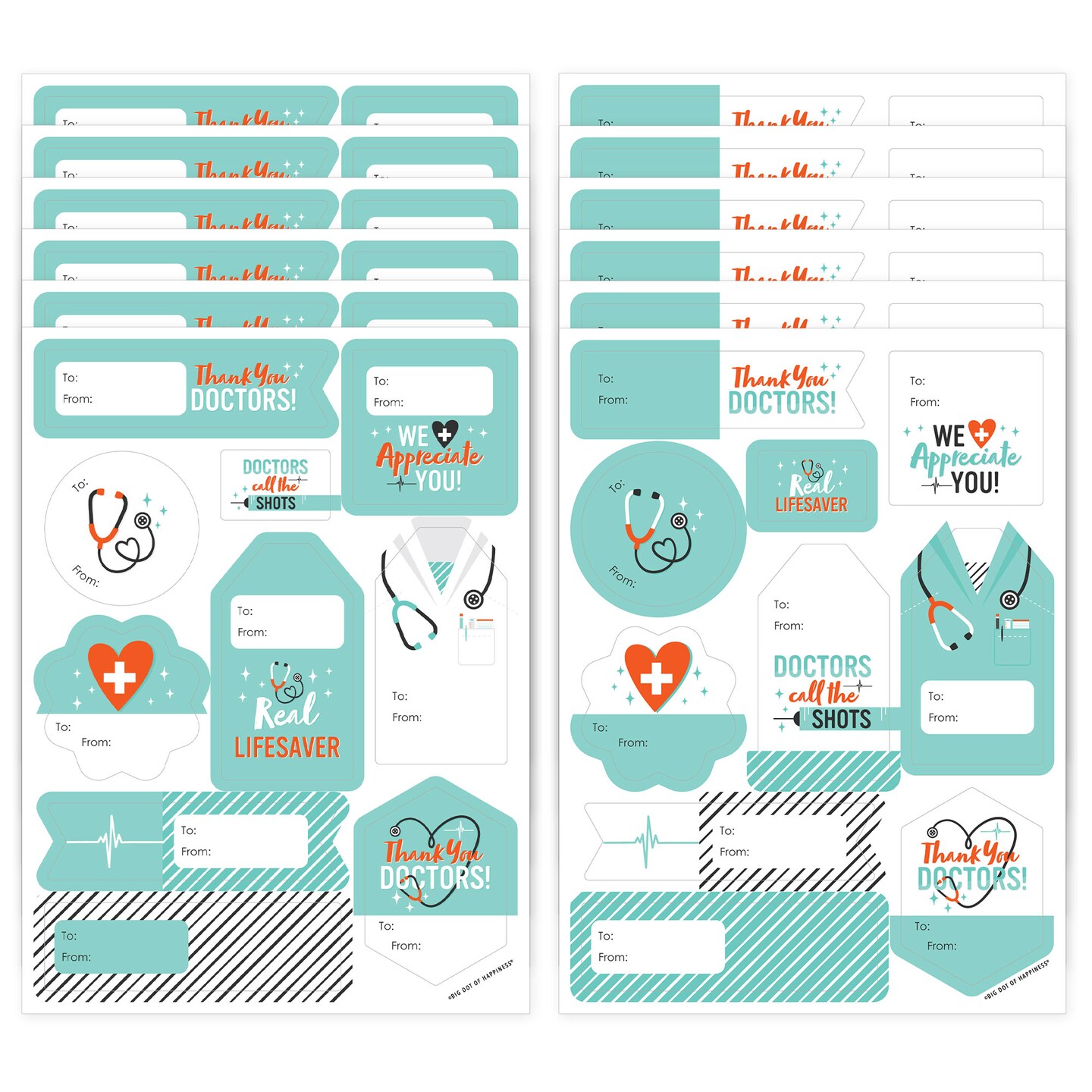 Big Dot of Happiness Thank You Doctors - Assorted Doctor Appreciation Week Gift Tag Labels - To and From Stickers - 12 Sheets - 120 Stickers