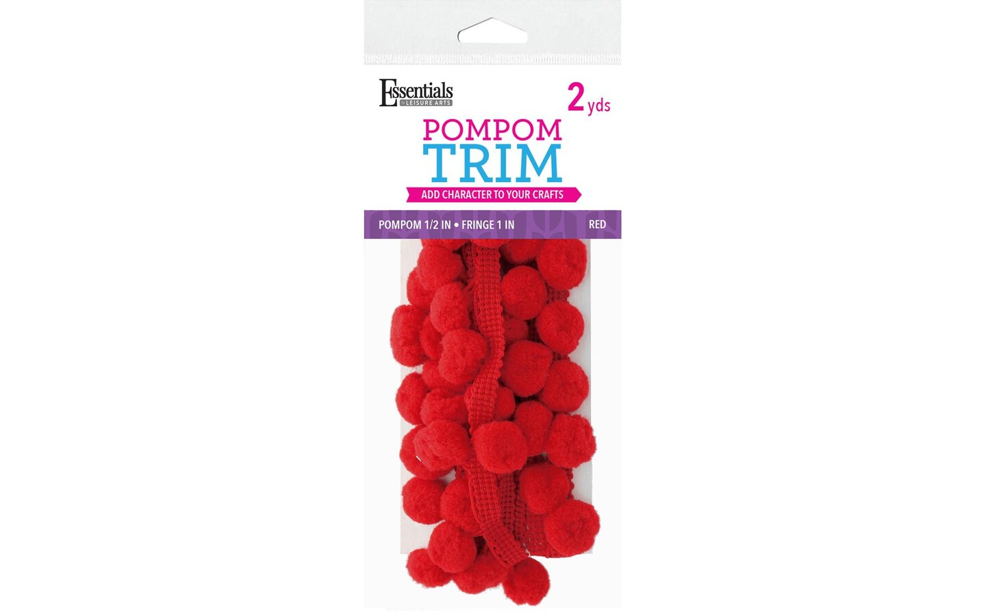 Essentials by Leisure Arts Pom Pom 1/2 Fringe - Red - 1 - 2 yard pom poms  arts and crafts - red pompoms for crafts - craft pom poms - puff balls for  crafts