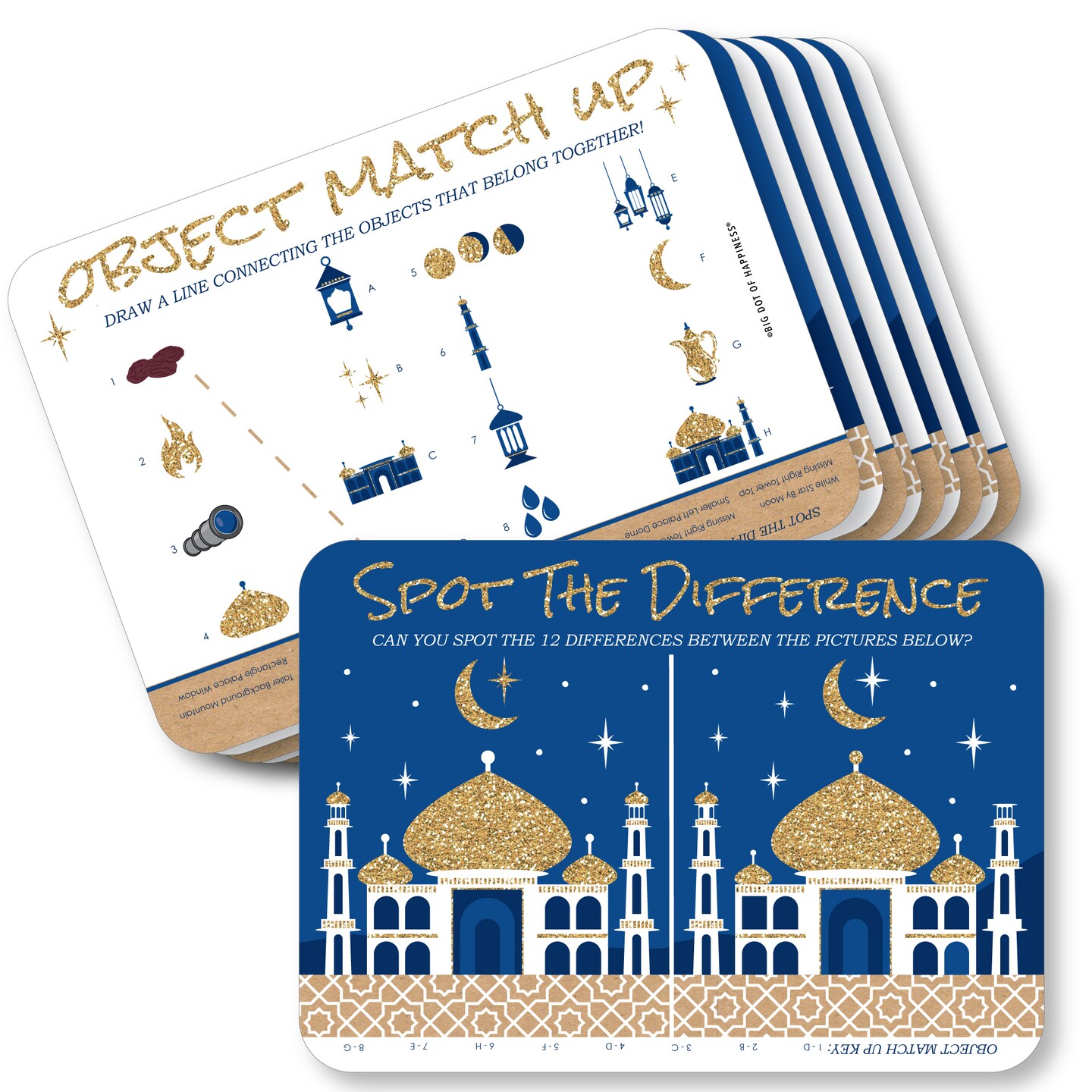 Big Dot of Happiness Ramadan - 2-in-1 Eid Mubarak Party Cards - Activity Duo Games - Set of 20