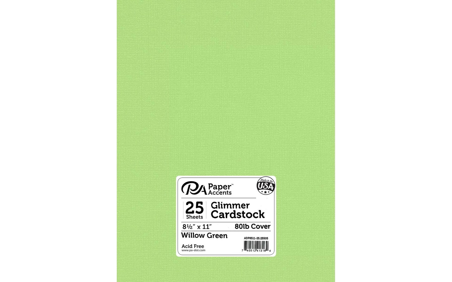 PA Paper Accents Glimmer Cardstock 8.5" x 11" Willow Green, 80lb