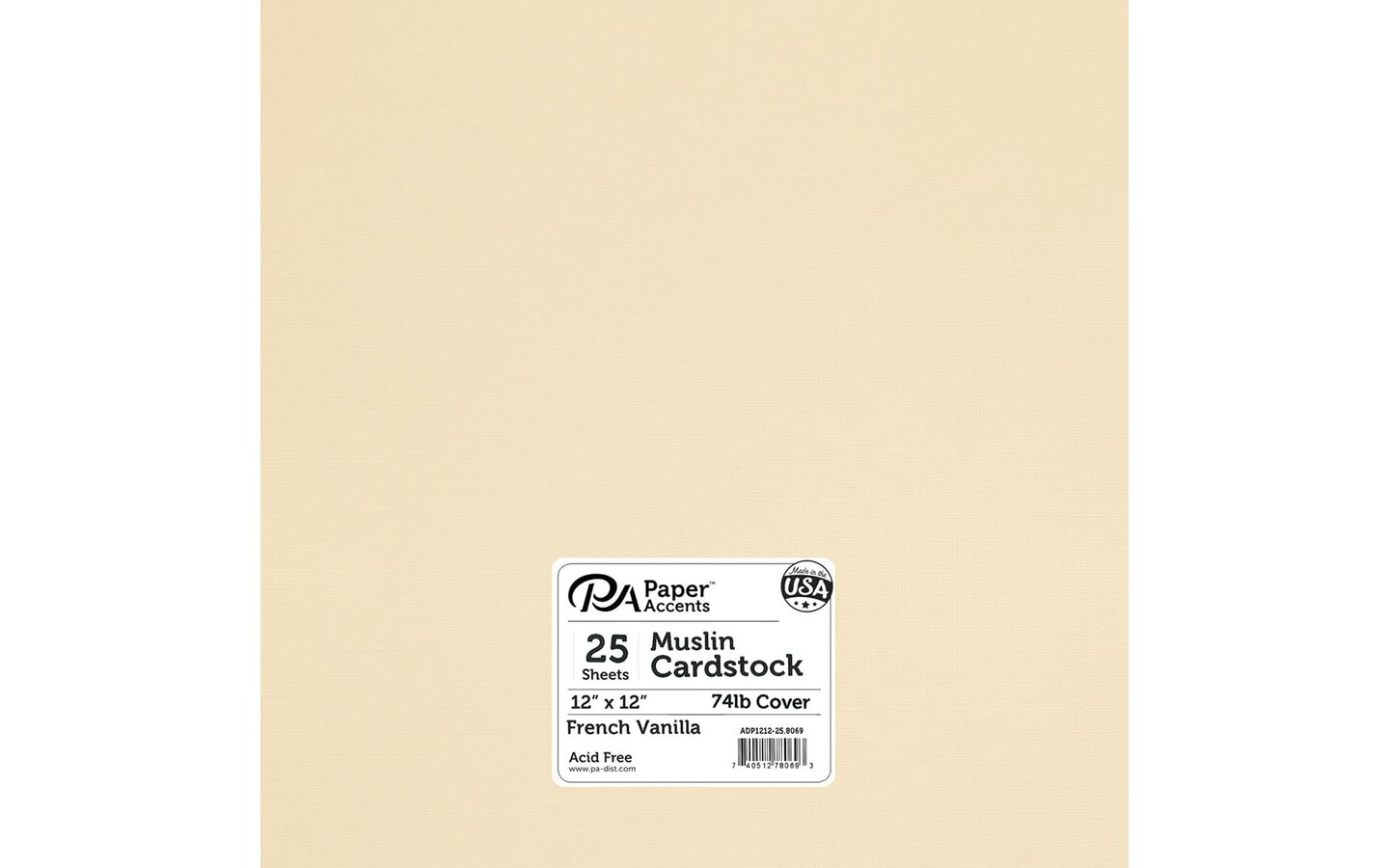 PA Paper Accents Textured Cardstock 12" x 12" French Vanilla, 74lb colored cardstock paper for card making, scrapbooking, printing, quilling and crafts, 25 piece pack