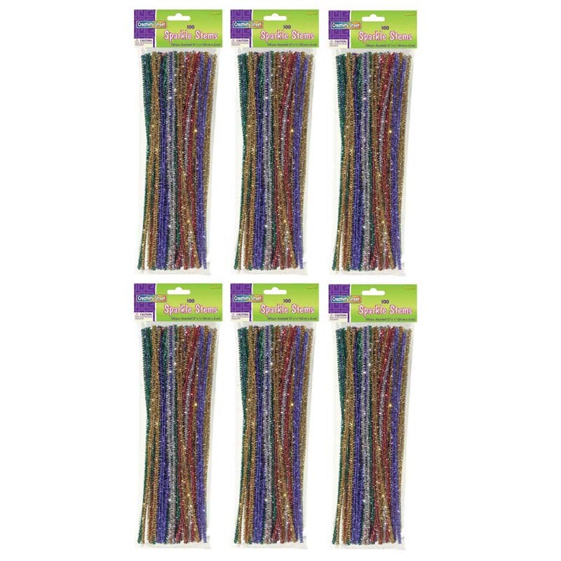 Jumbo Sparkle Stems, Assorted Colors, 12&#x22; x 6 mm, 100 Per Pack, 6 Packs
