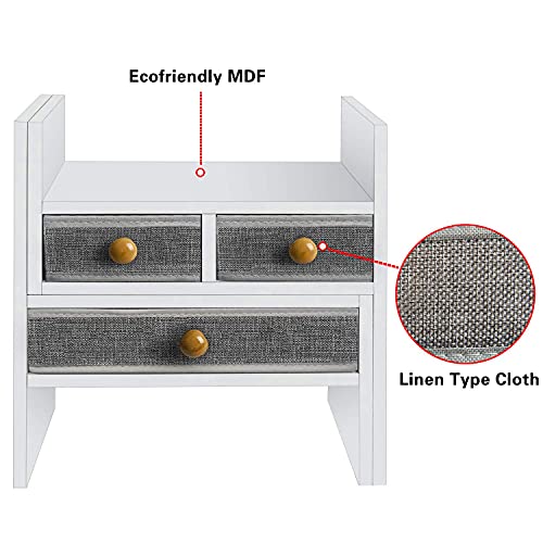 Wood Expandable Desktop Bookshelf Counter Bookcase Adjustable with Drawers Desktop Shelves Rack Storage Organizer for Office Supplies,Makeup,White.Petent Pending