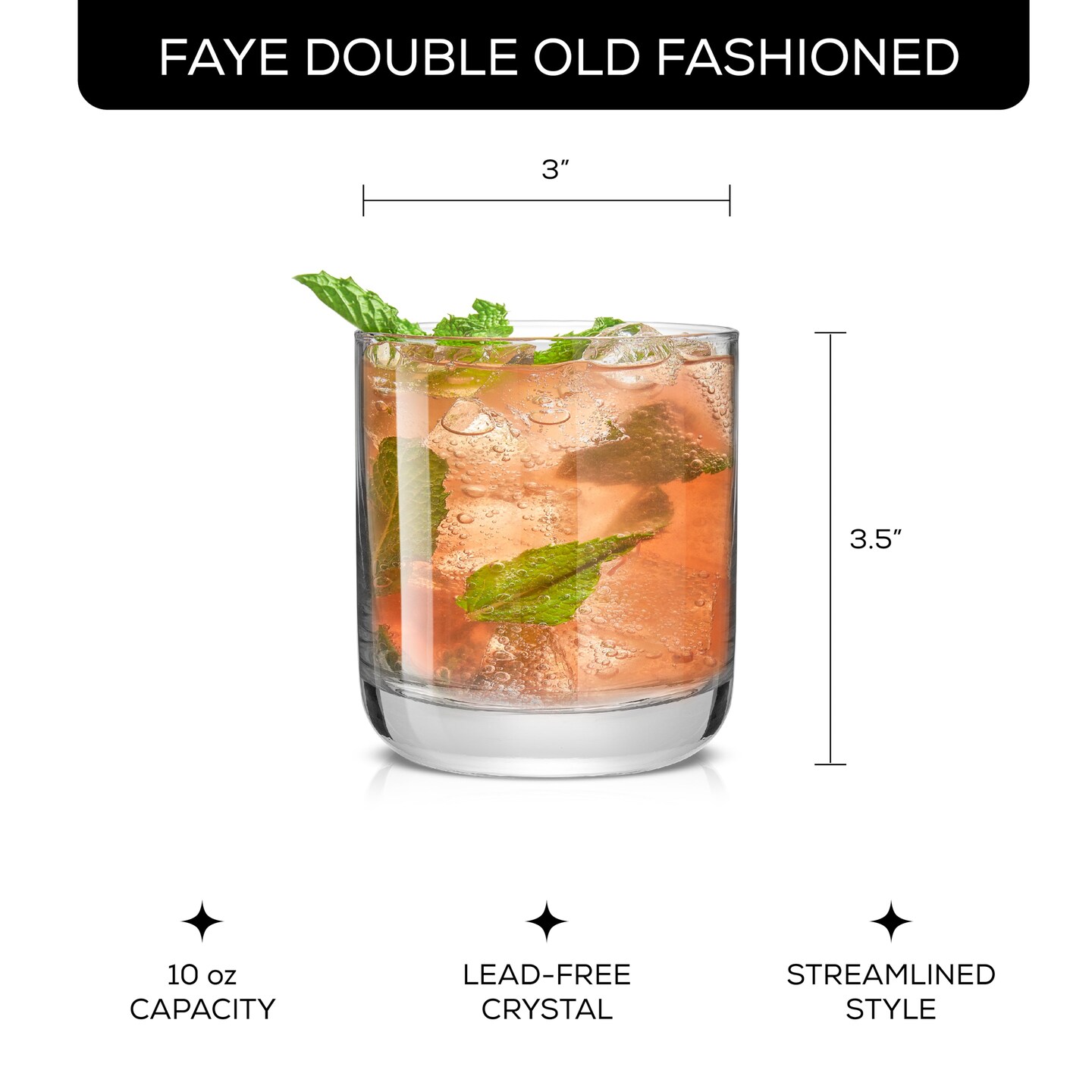 JoyJolt JoyJolt Faye Double Old Fashioned Rock Whiskey Glasses - 10 oz - Set of 6
