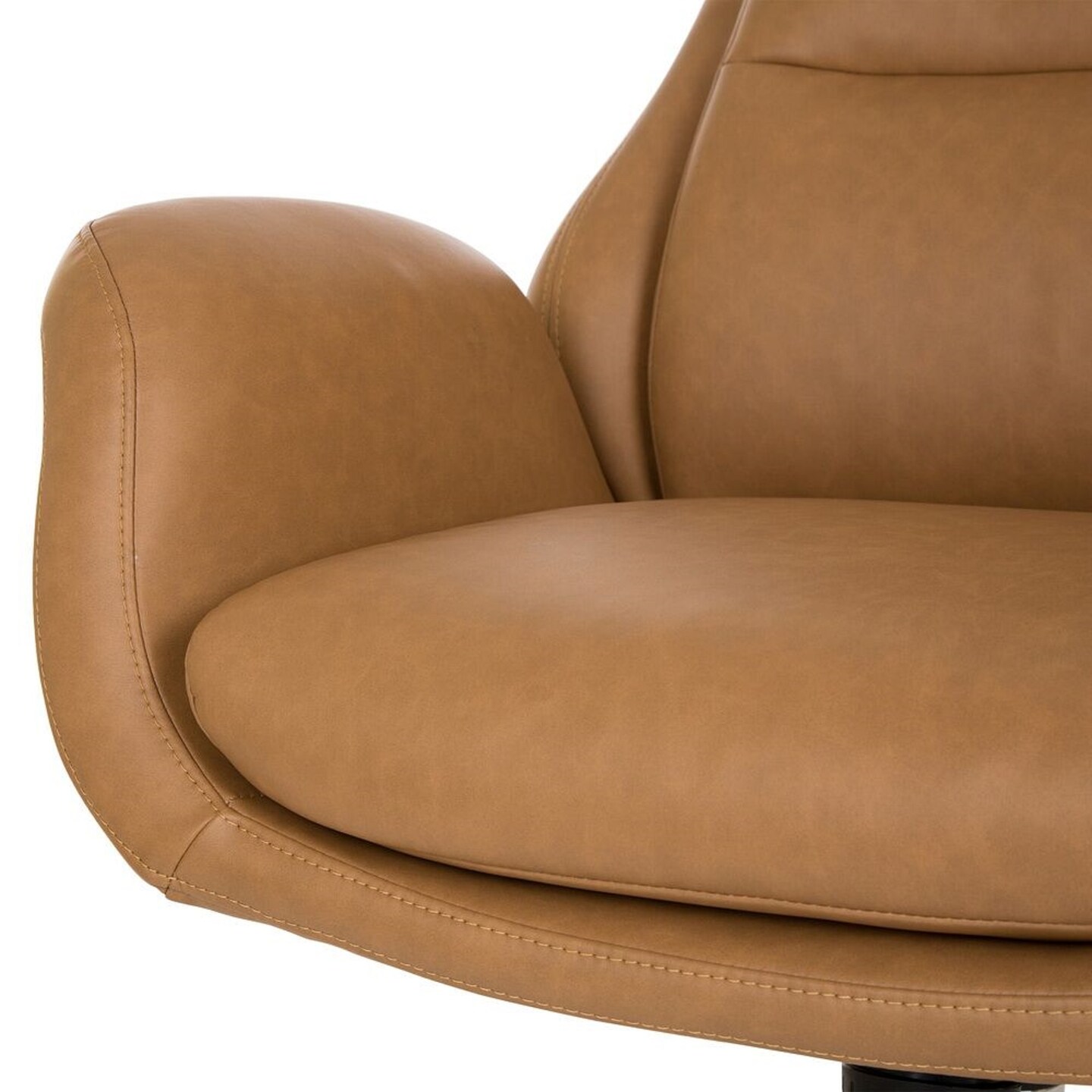 Glitzhome 47.64&#x22; Camel Brown Mid-Century Modern Leatherette Gaslift Adjustable Swivel Office Chair