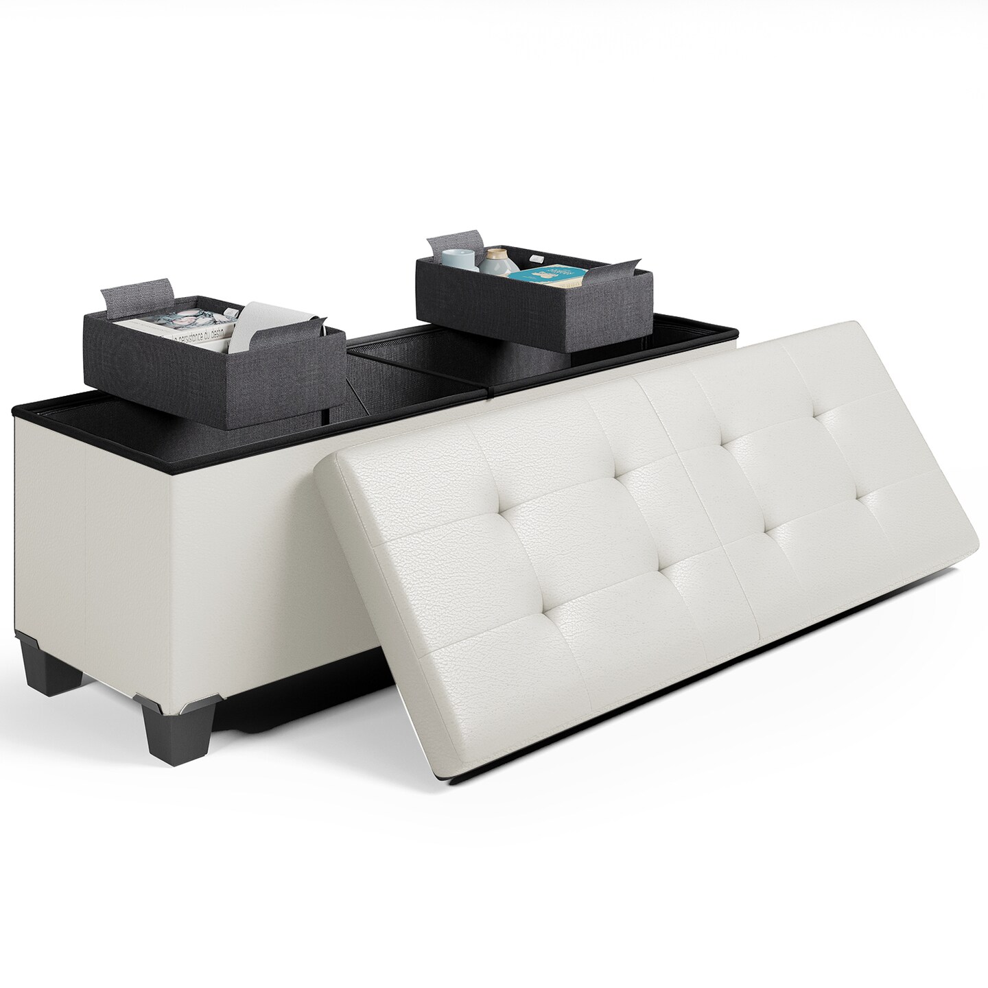 Storage Ottoman Bench with Storage Bins