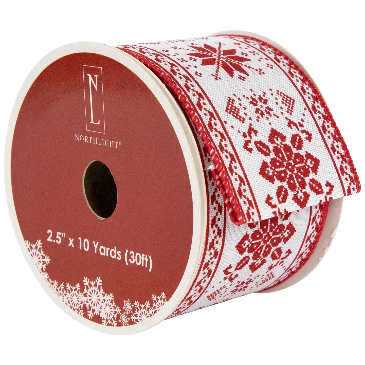 Northlight Red and White Knit Pattern Wired Craft Christmas Ribbon 2.5&#x22; x 10 Yards