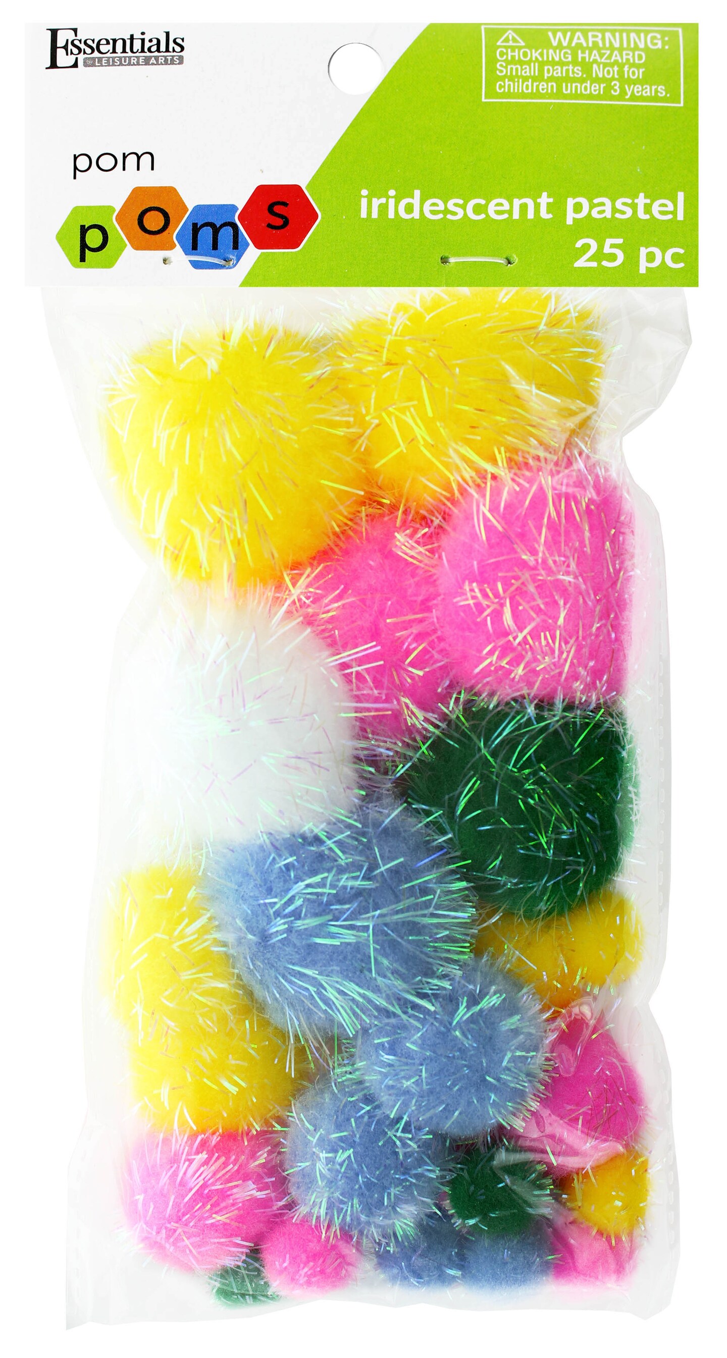Essentials by Leisure Arts Pom Poms, Iridescent Pastel -Assorted Sizes, 25 Pieces per Pack