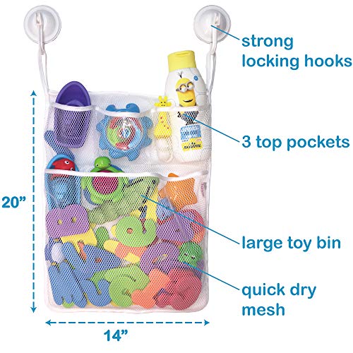 Lilly&#x27;s Love Bath Toy Storage - Large 14 x 20 inch Bathtub Toy Holder + 2 Locking Hooks, Quick Dry &#x26; Easy for Kids to Put Bath Toys Away