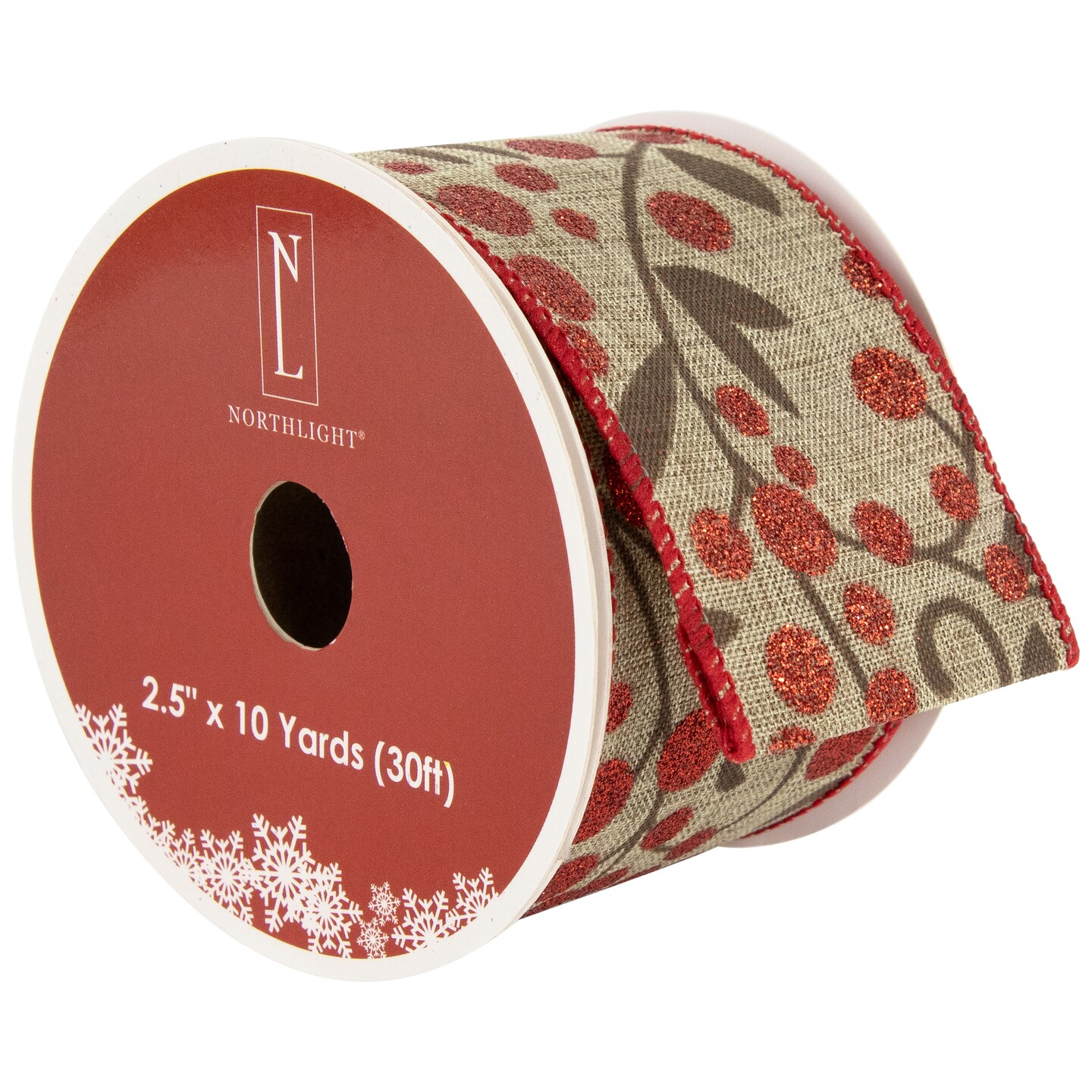 Northlight Red Berry Burlap Style Wired Craft Christmas Ribbon 2.5&#x22; x 10 Yards