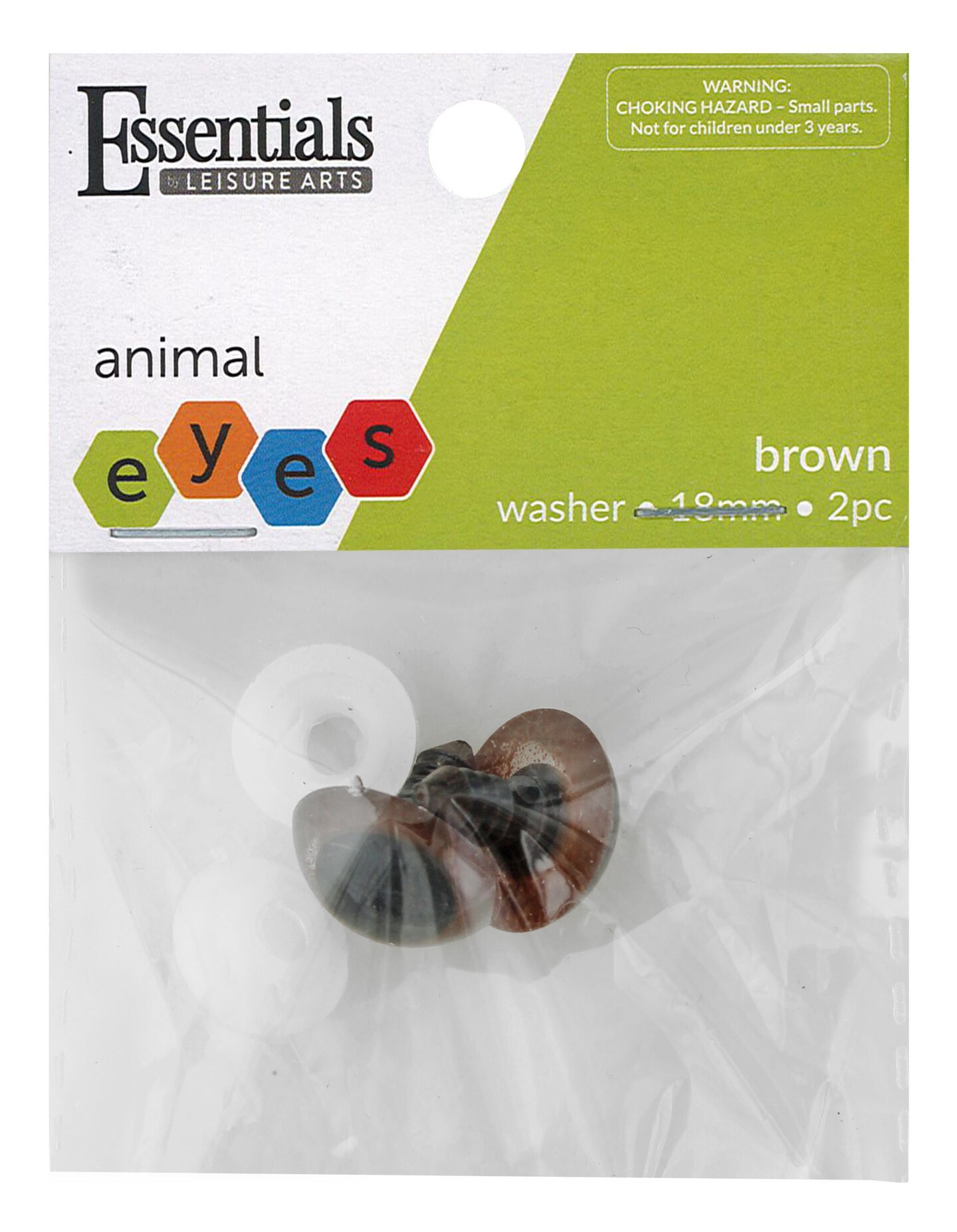 Essentials by Leisure Arts Eyes Solid with Washer Brown, 18mm, 2 pieces Googly Eyes, Google Eyes for Crafts, Big Googly Eyes for Crafts, Wiggle Eyes, Craft Eyes