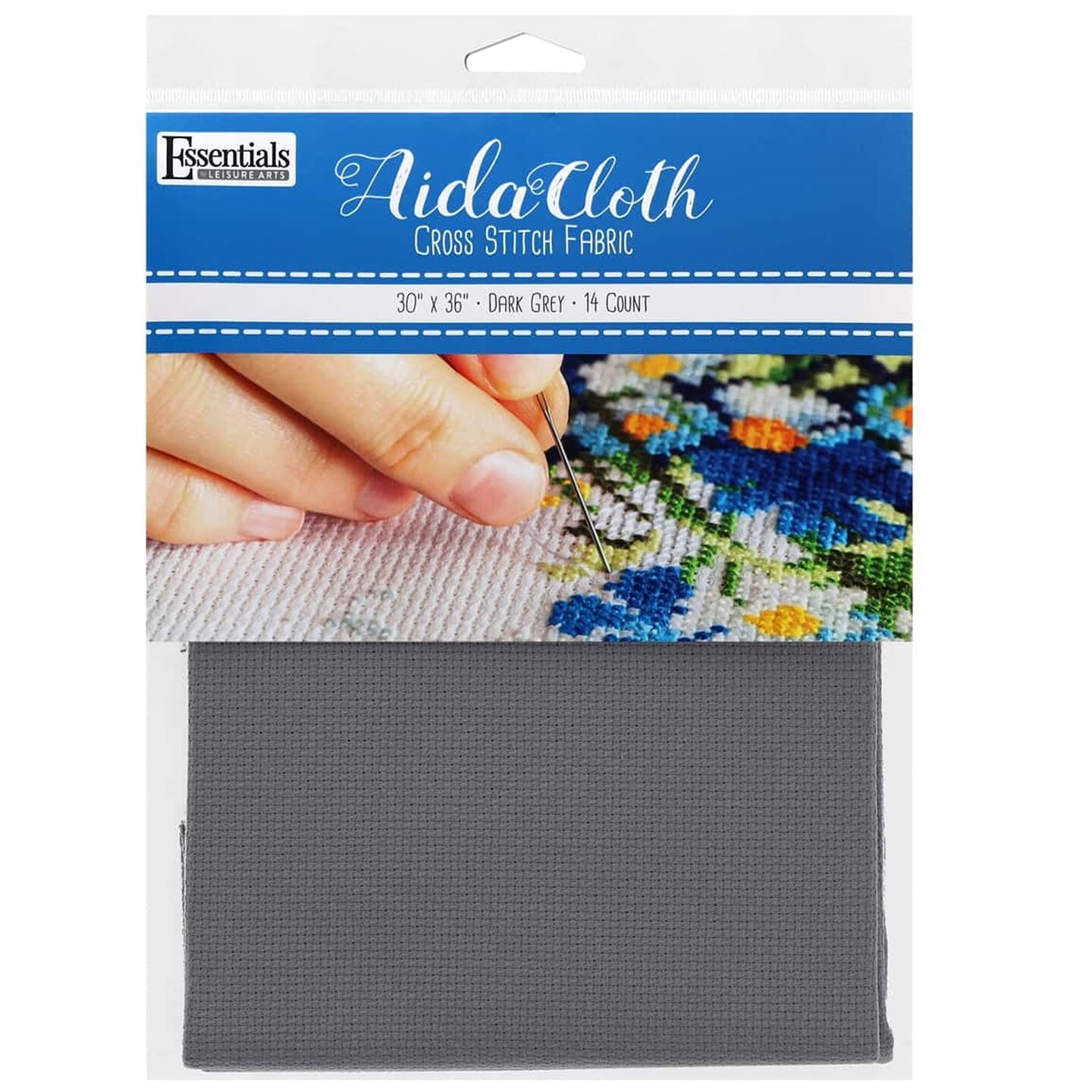 Essentials By Leisure Arts Aida Cloth, 14 count, 30" x 36", Dark Grey cross stitch fabric for embroidery, cross stitch, machine embroidery and needlepoint